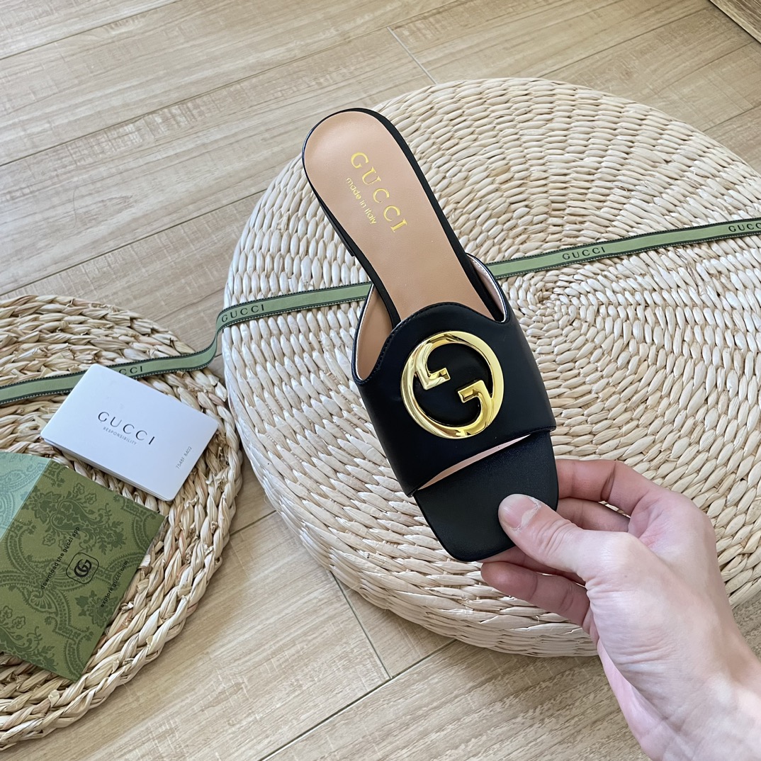 GUCCIOriginal big brand luxury goods 1:1 high-end quality top qualityGucci new buckle round G slippers/sandals
