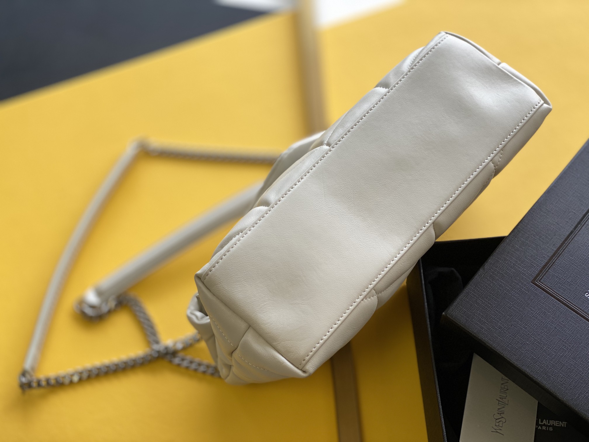 Saint Laurent Checkerboard Pattern Crossbody/Shoulder Chain Bag  in White