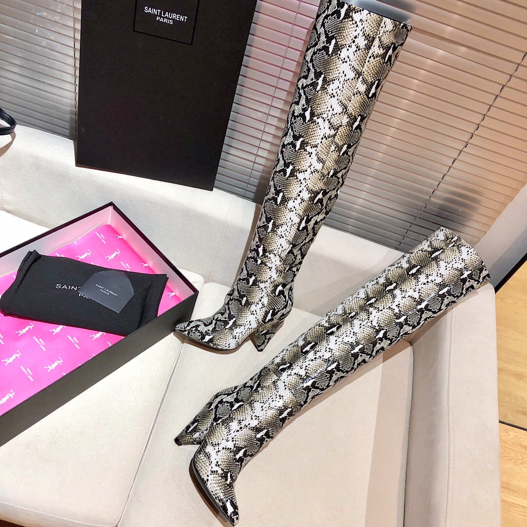 Saint Laurent Snakeskin Pointed-Toe Long Boots