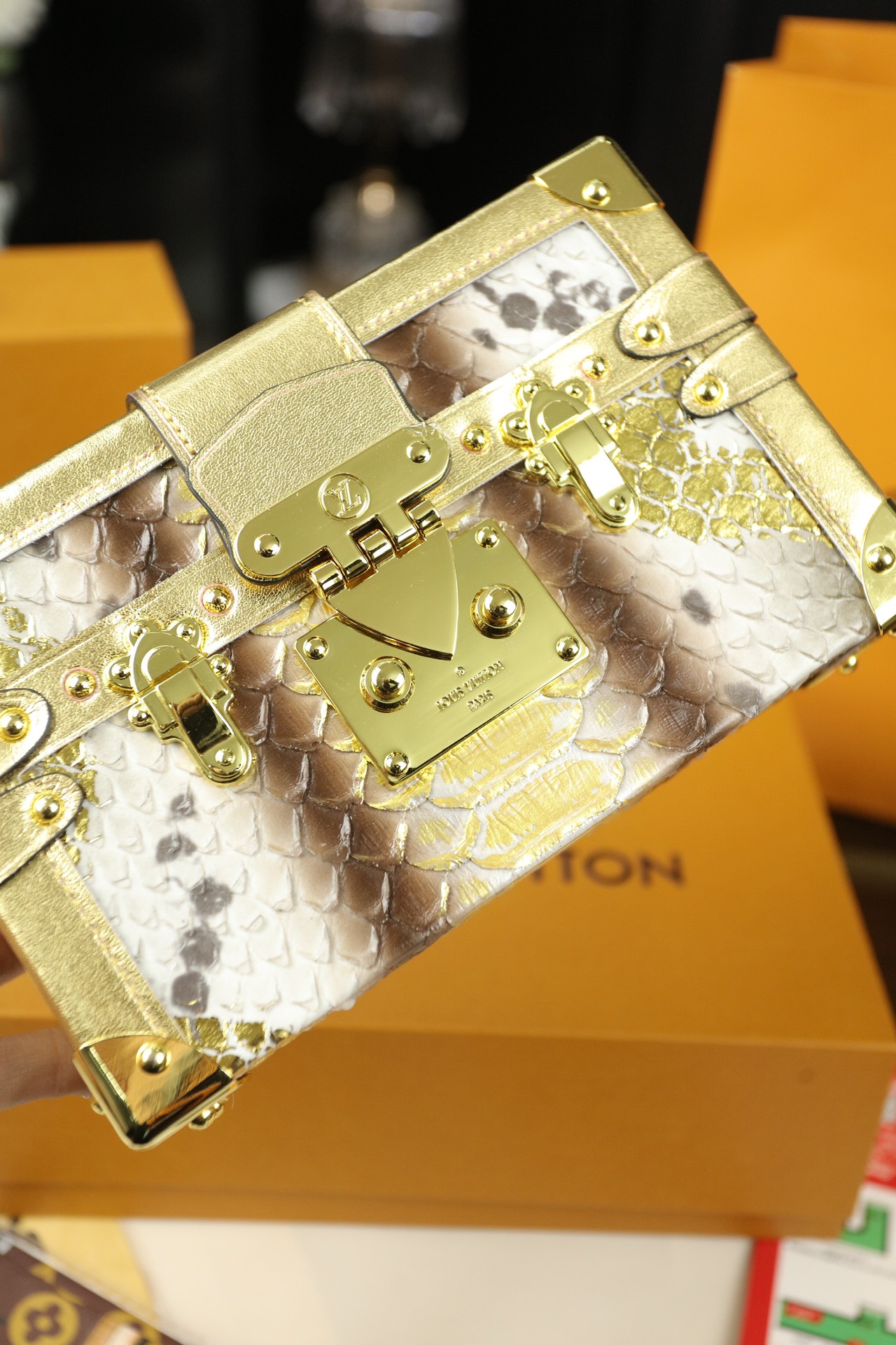 LV Petite Malle Crocodile-Textured Box Bag