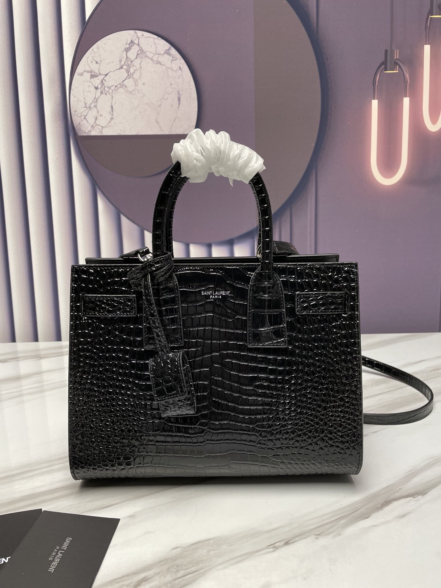 Saint Laurent Sac de Jour Crocodile-Embossed Handbag