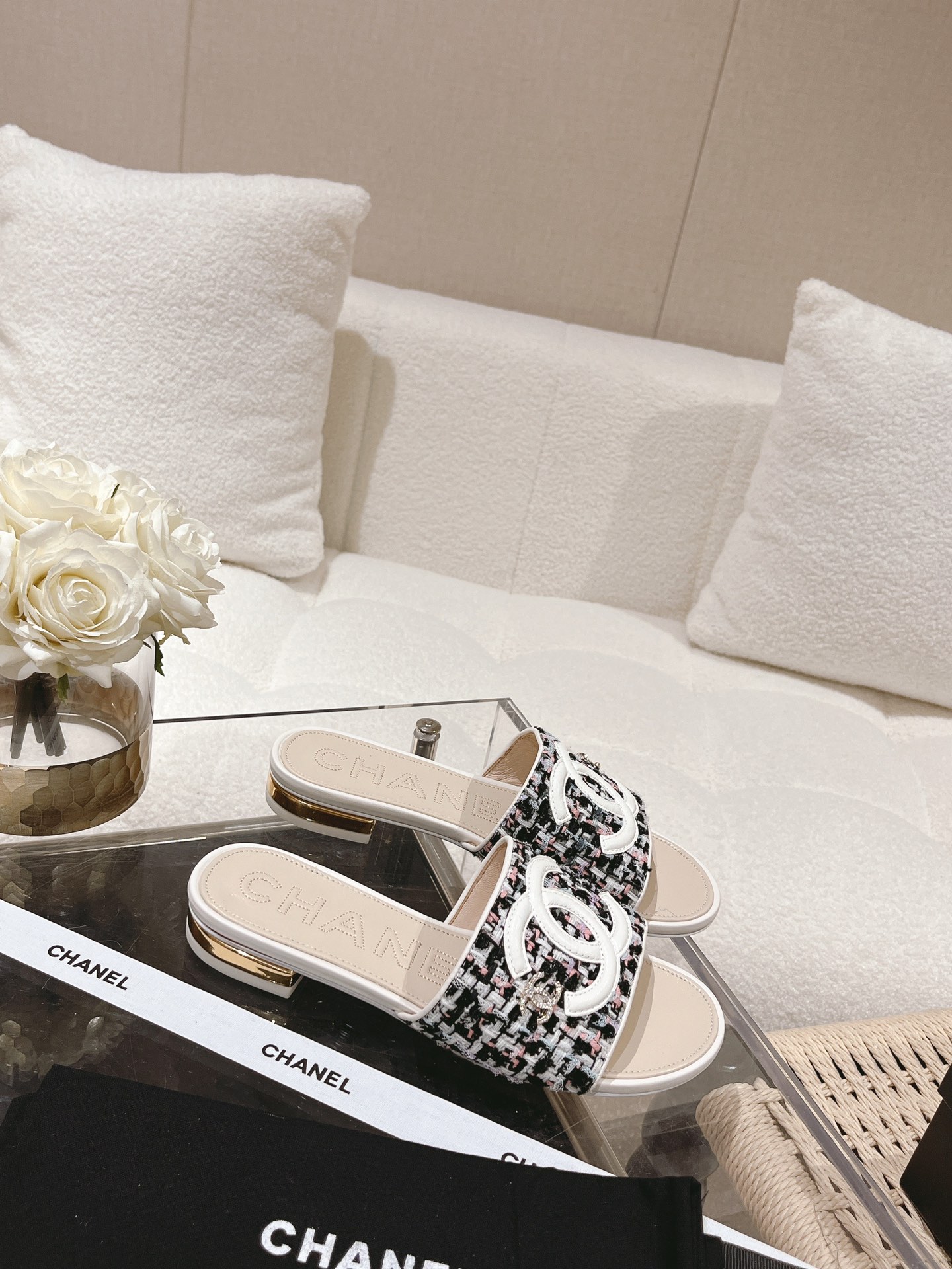 Chanel Woven Flat Slippers