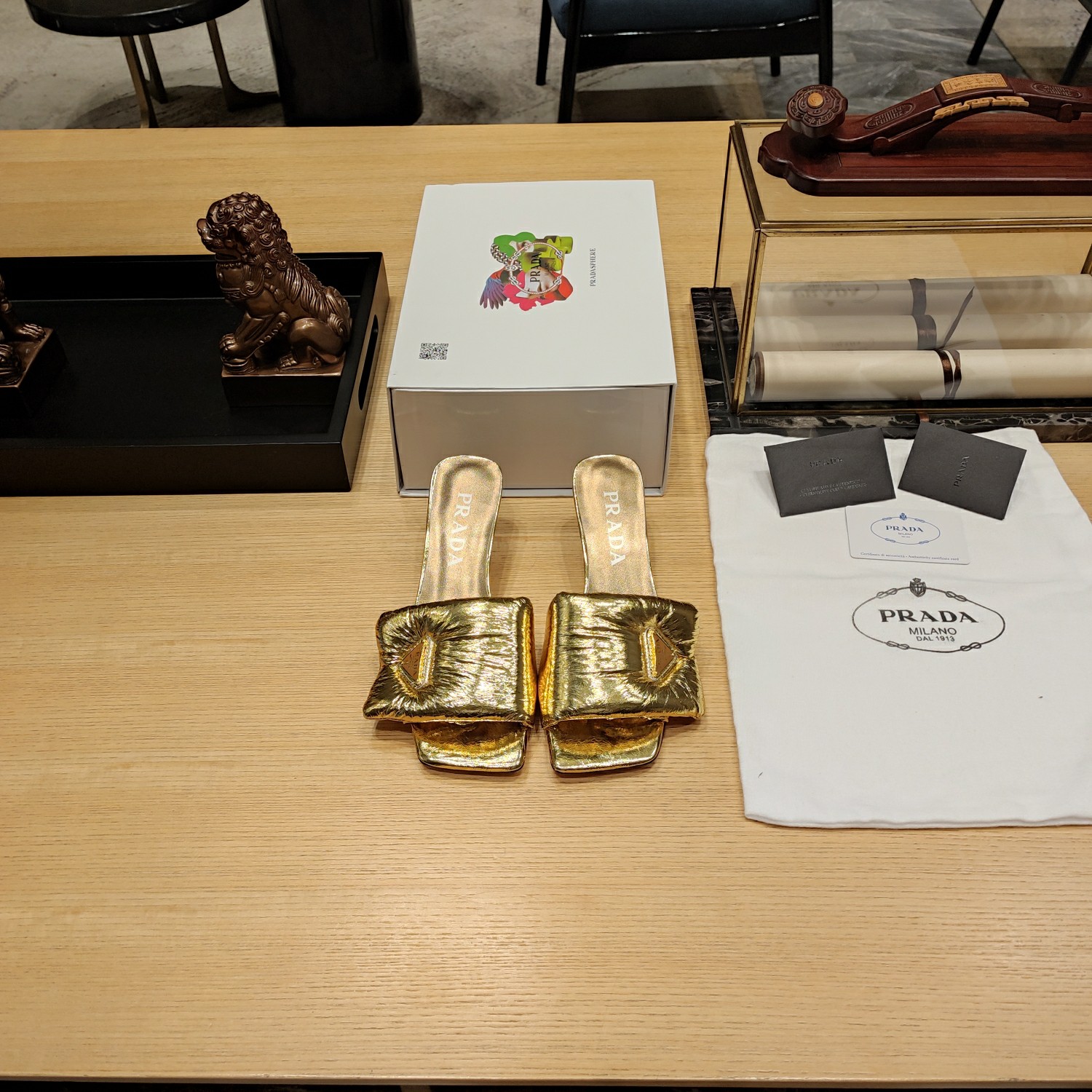 Prada Super Soft Leather Low-heeled Heeled Sandals