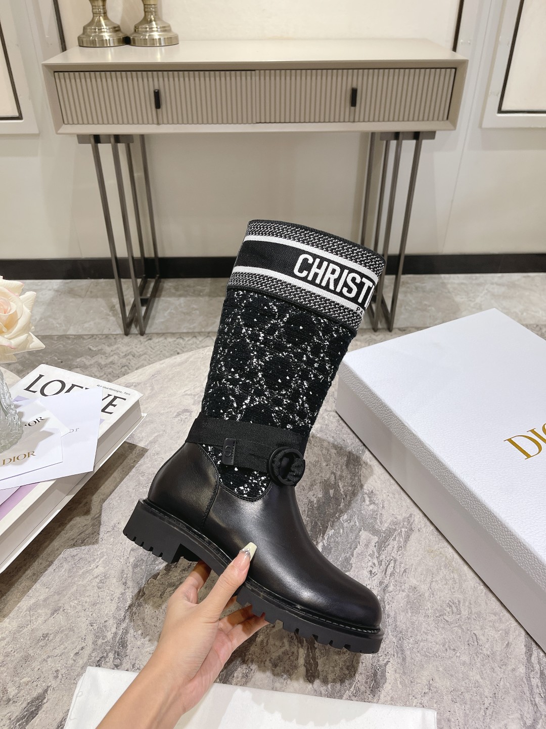 DIOR Christian Embroidered Leather Boots