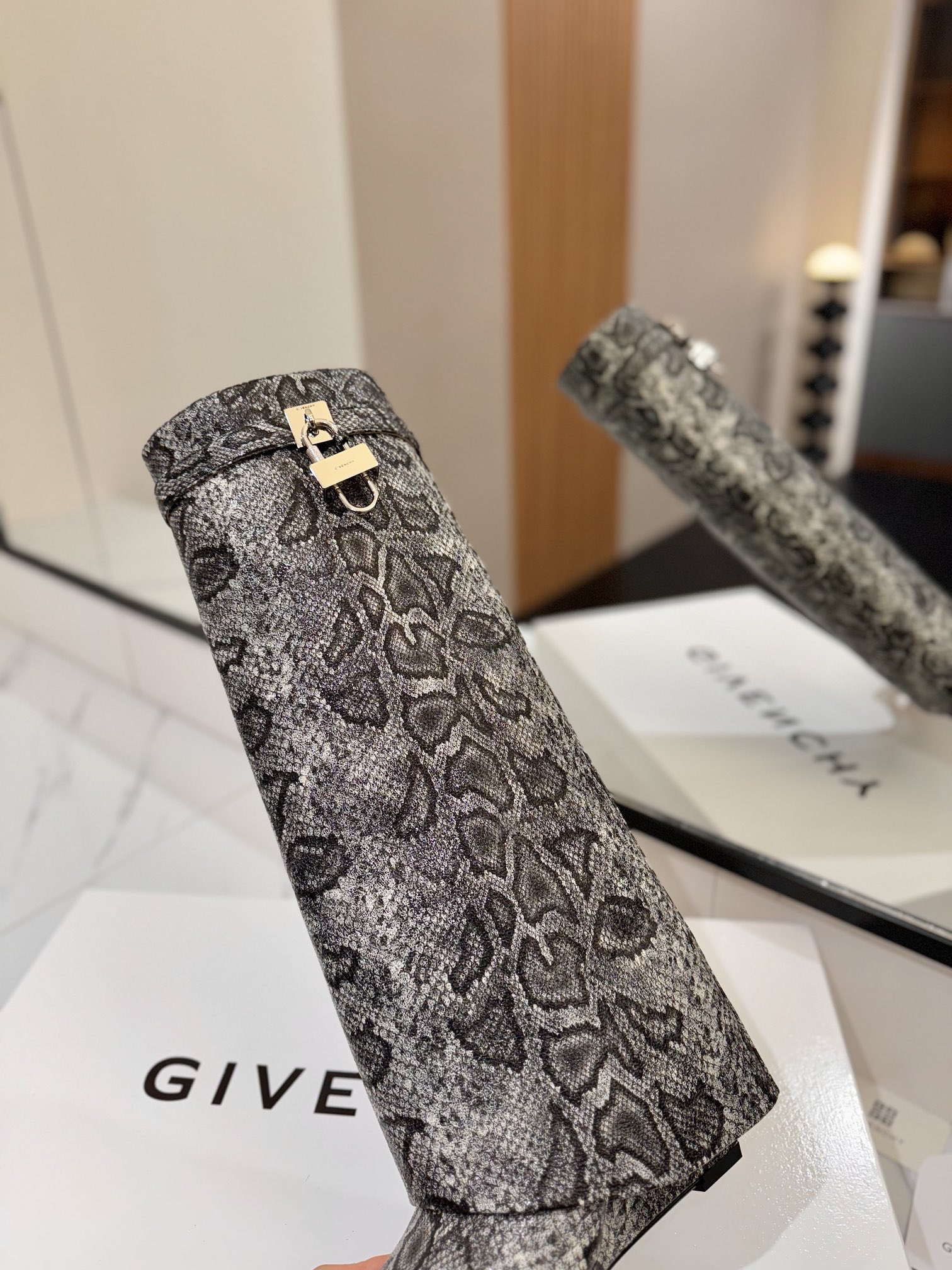 Givenchy Leather Snake Print Buckle Over-the-Knee Boots