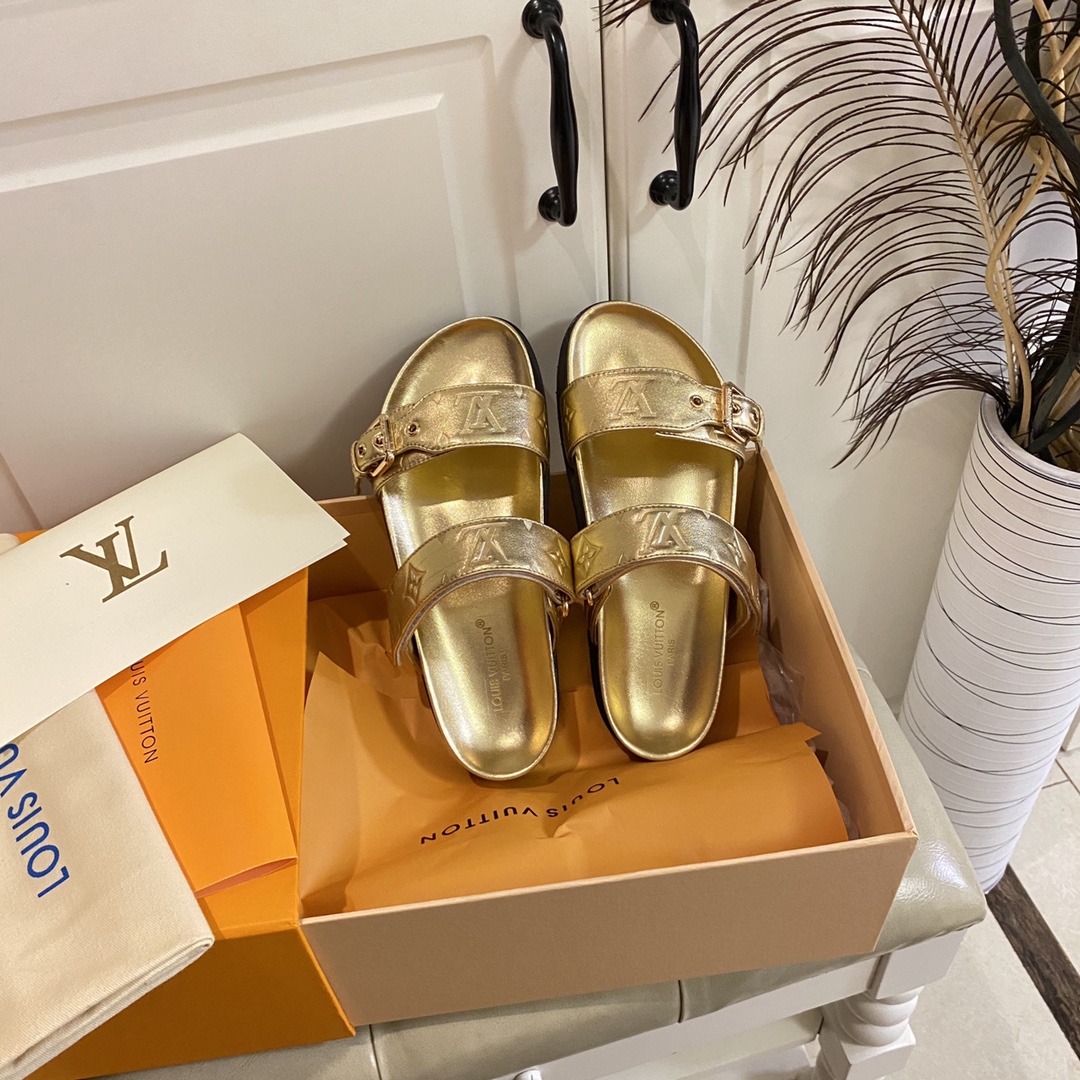 LV Fashionable Classic Versatile Leather Slippers