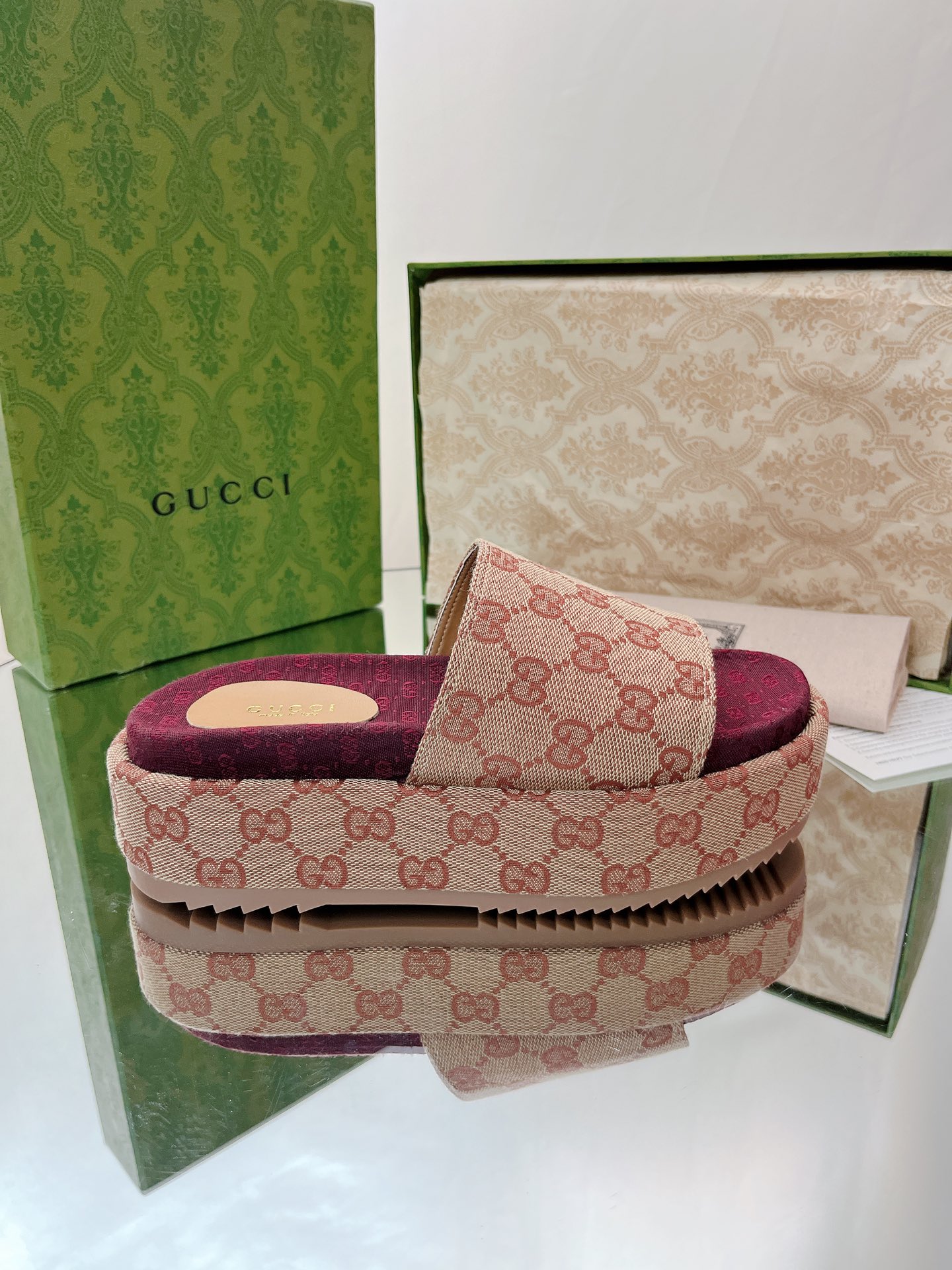 Gucci Thick-Soled Monogram Slippers