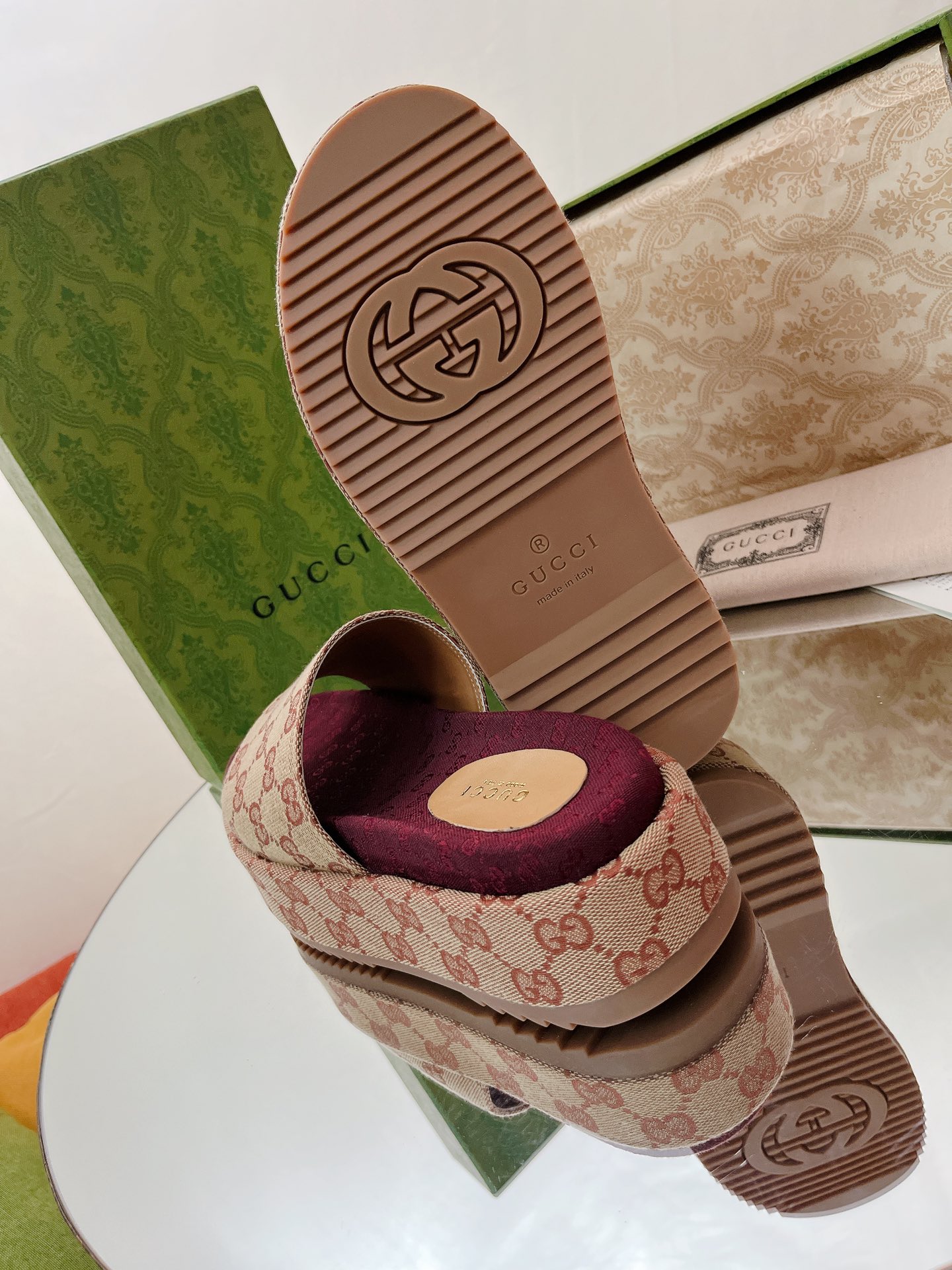 Gucci Thick-Soled Monogram Slippers