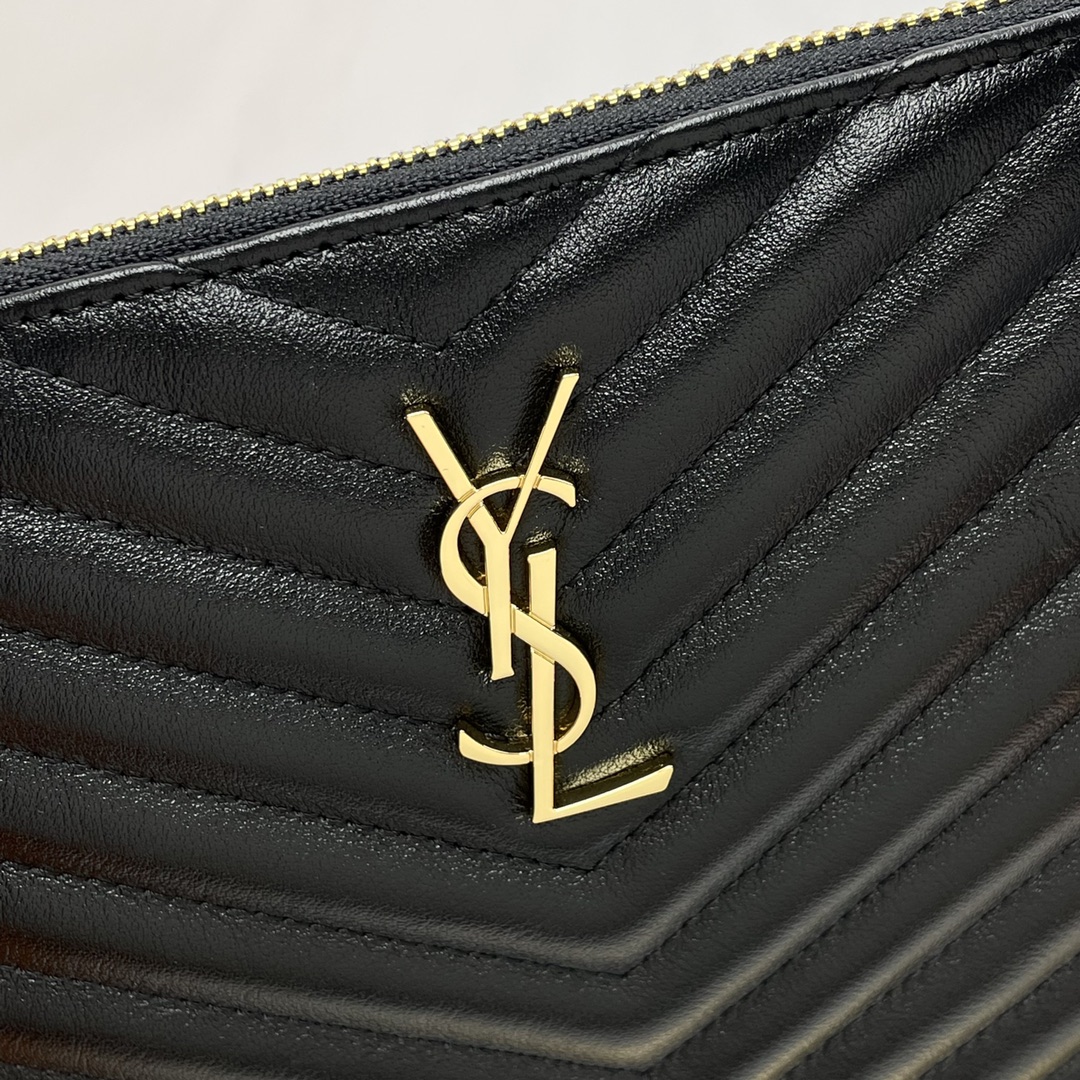 SAINT LAURENT Black Twill Leather Clutch Bag