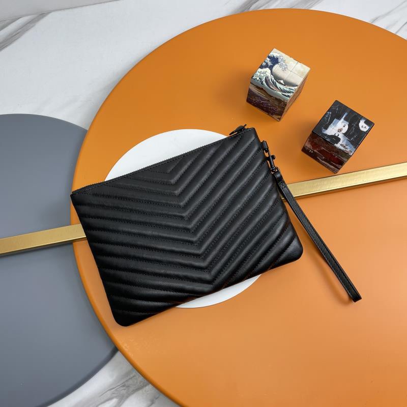 SAINT LAURENT Clutch Bag in Black Twill Leather by Black Logo