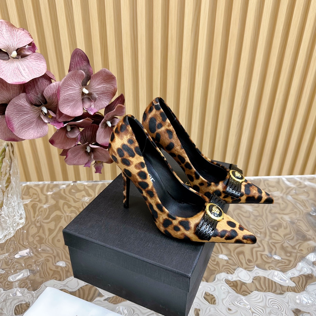 Versace Leopard Print Leather High Heels
