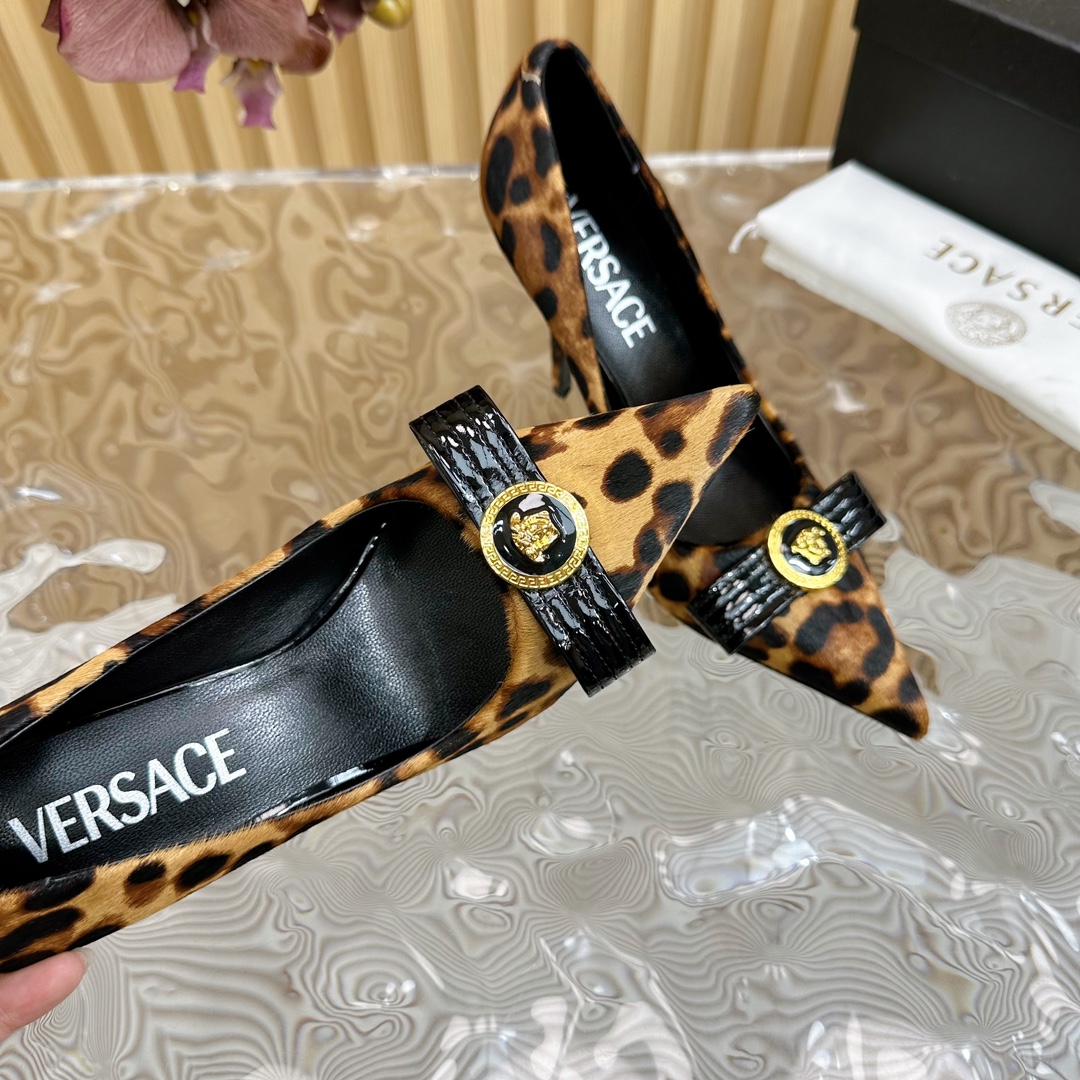 Versace Leopard Print Leather High Heels