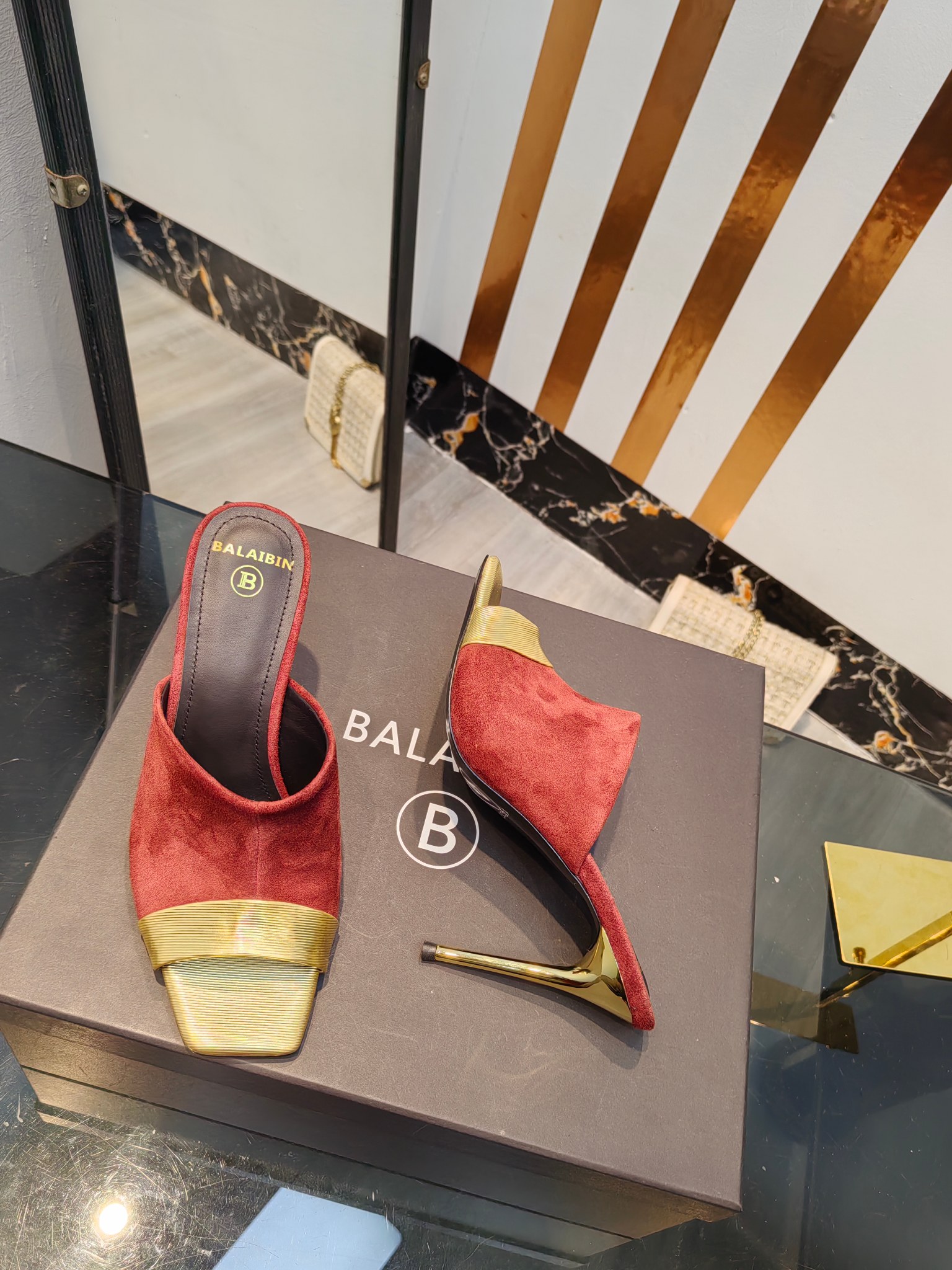 Balmain Square-Toed High-Heeled Slippers