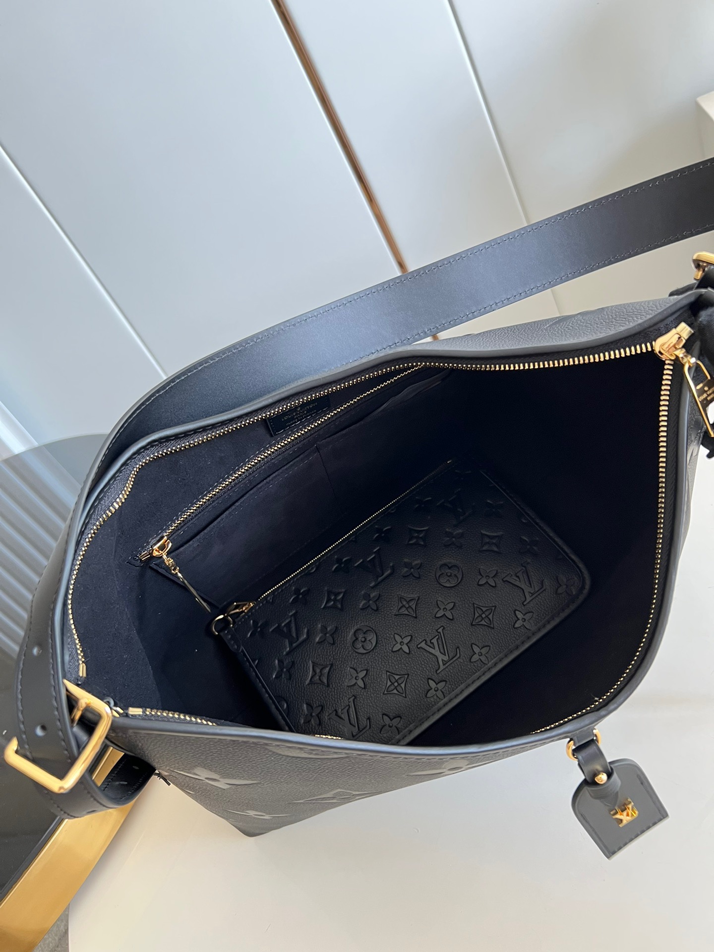 LV Black Leather Large Tote Bag