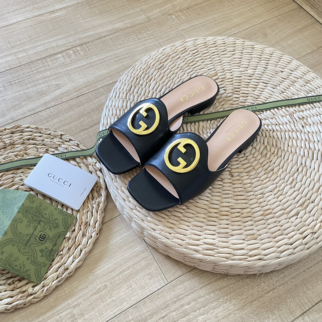 GUCCIOriginal big brand luxury goods 1:1 high-end quality top qualityGucci new buckle round G slippers/sandals