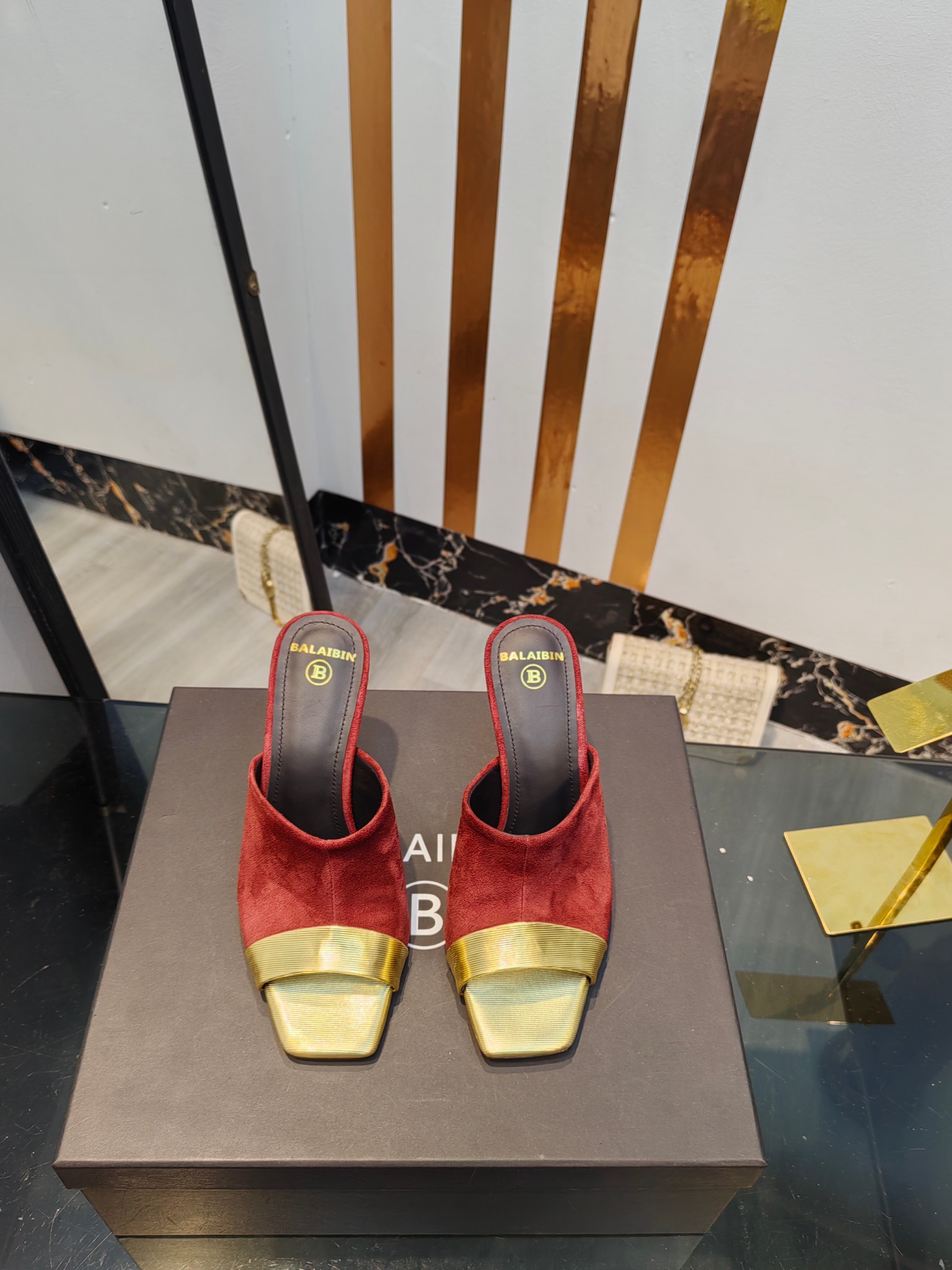 Balmain Square-Toed High-Heeled Slippers