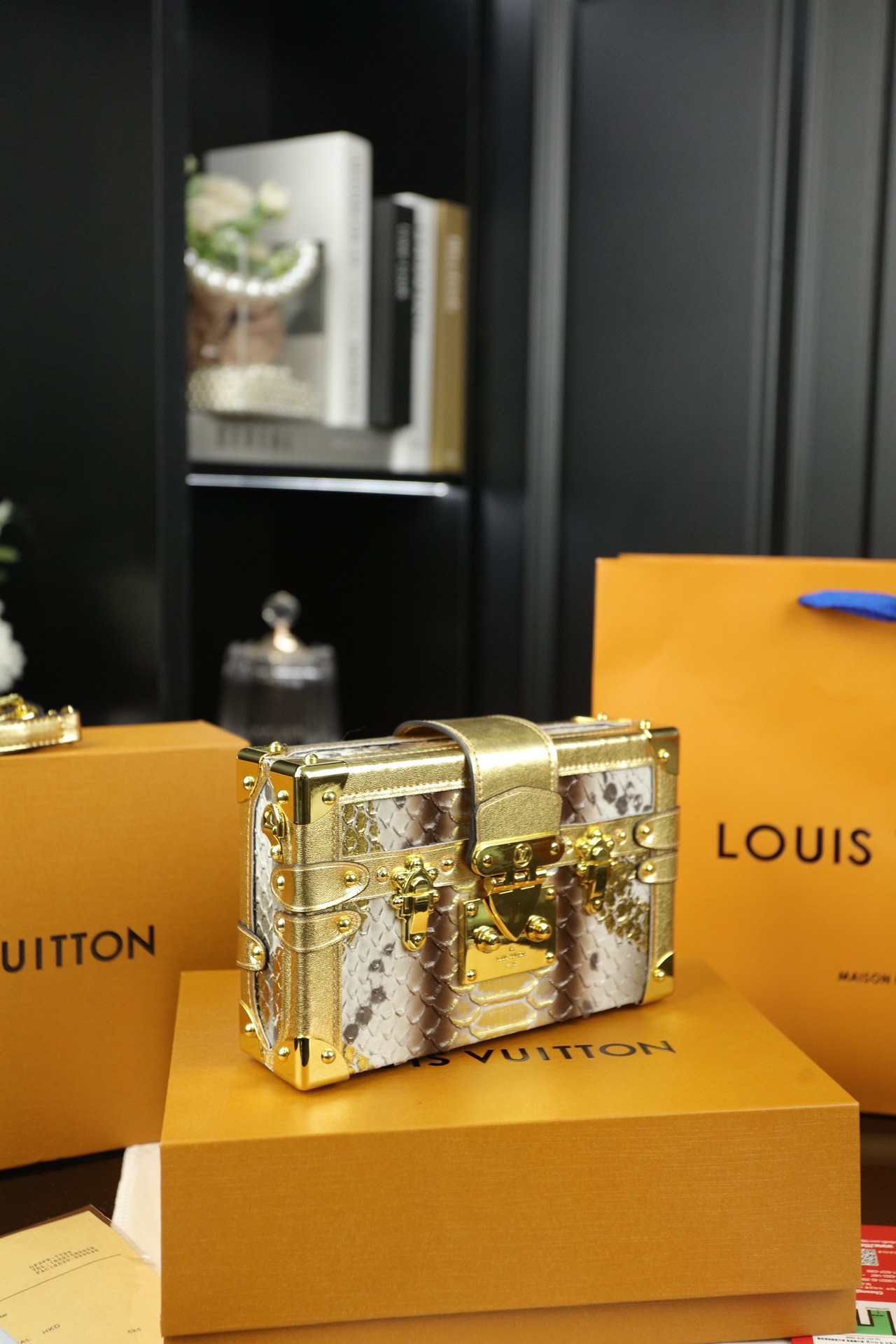 LV Petite Malle Crocodile-Textured Box Bag