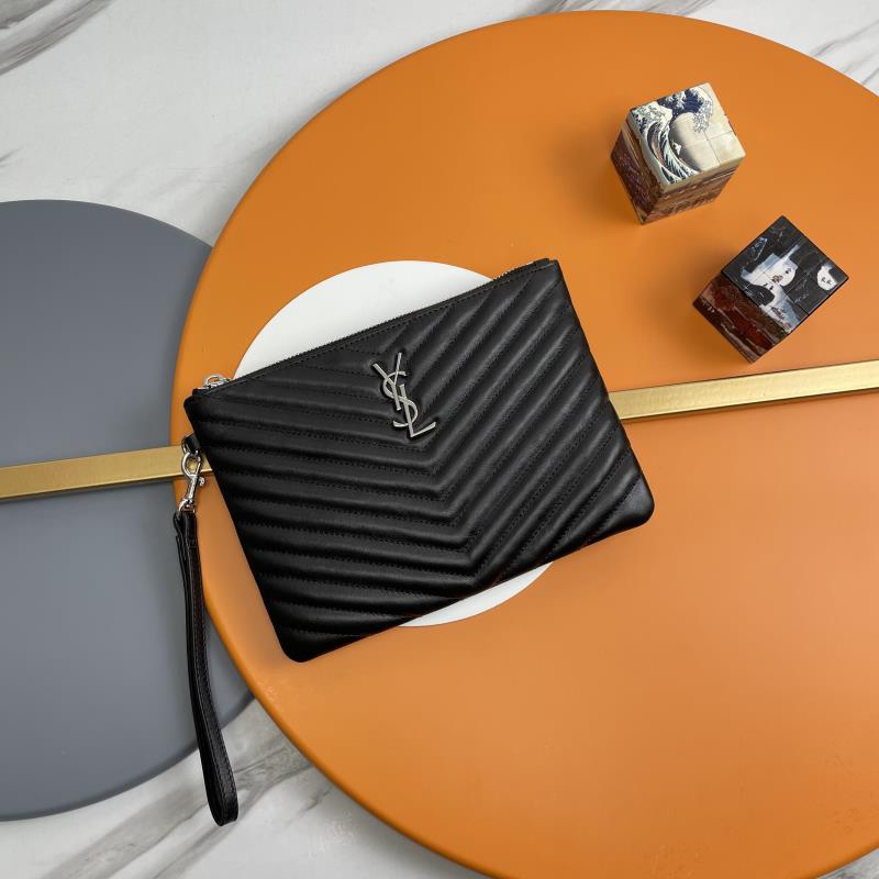 SAINT LAURENT Black Twill Leather Clutch Bag