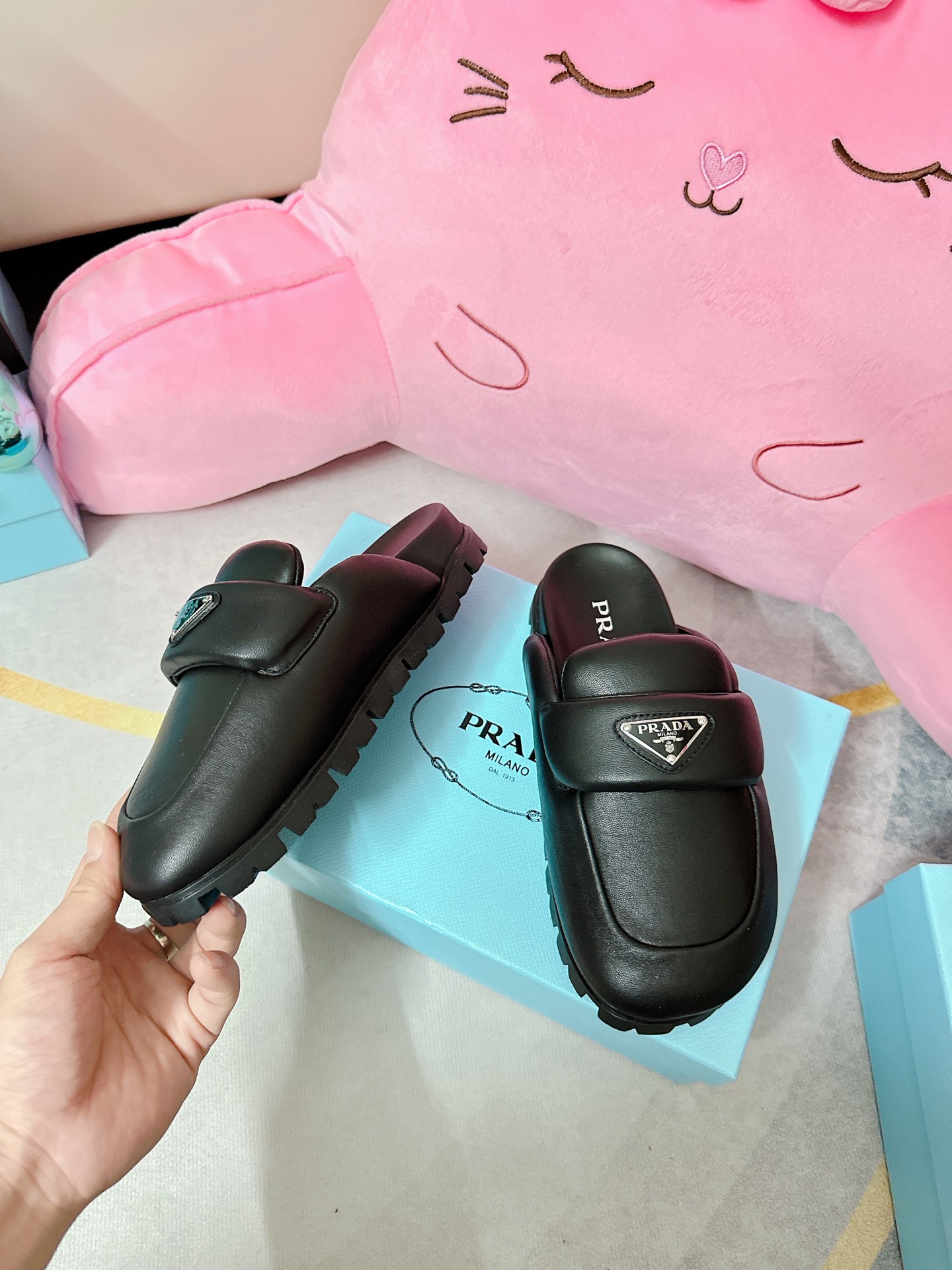 Prada Supple Sheepskin Mule Slides
