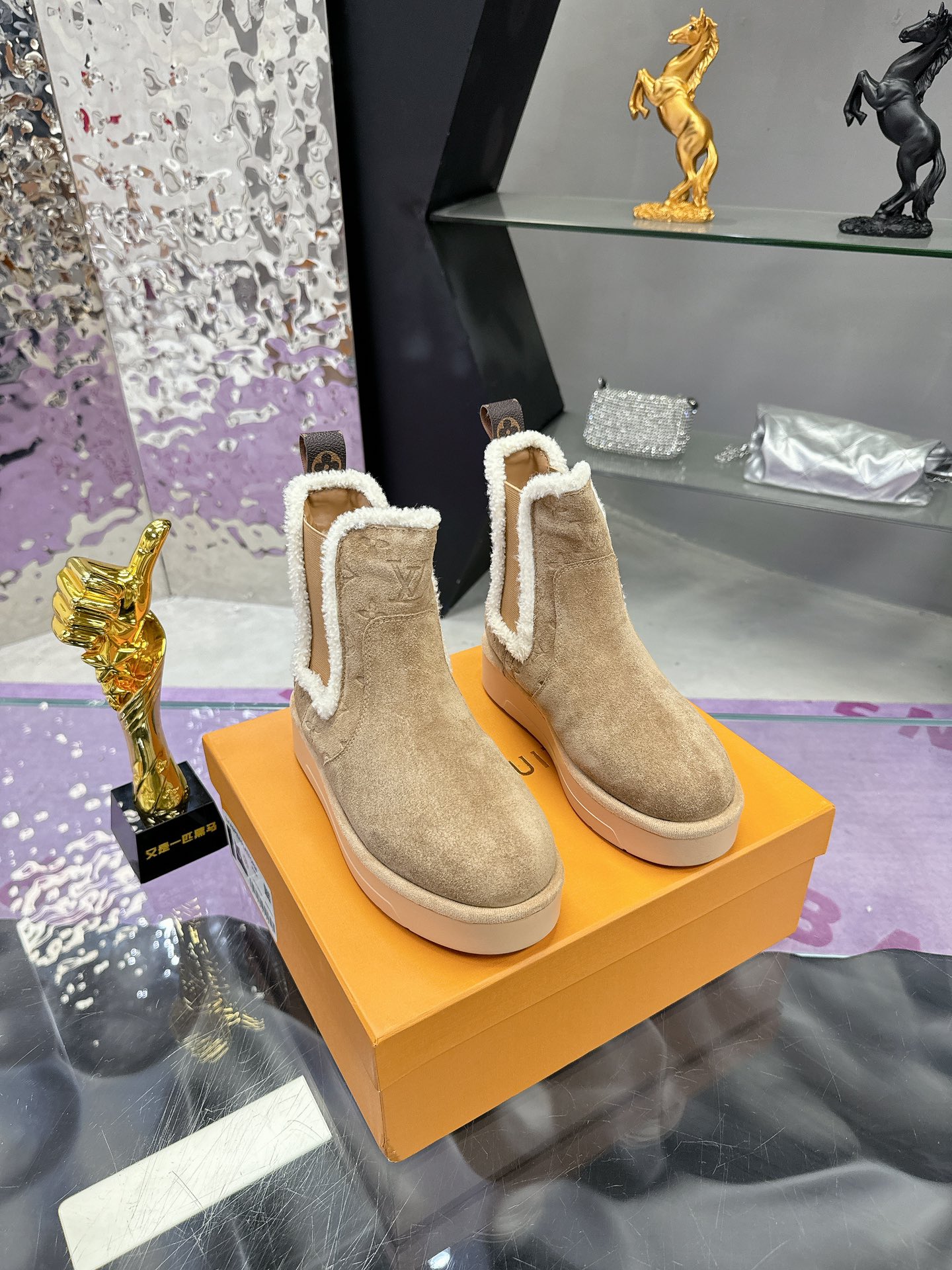 LV Winter Birkenstock-Style Fur Boots