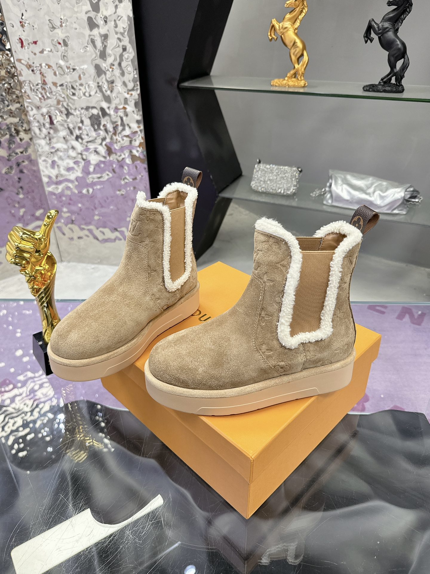 LV Winter Birkenstock-Style Fur Boots