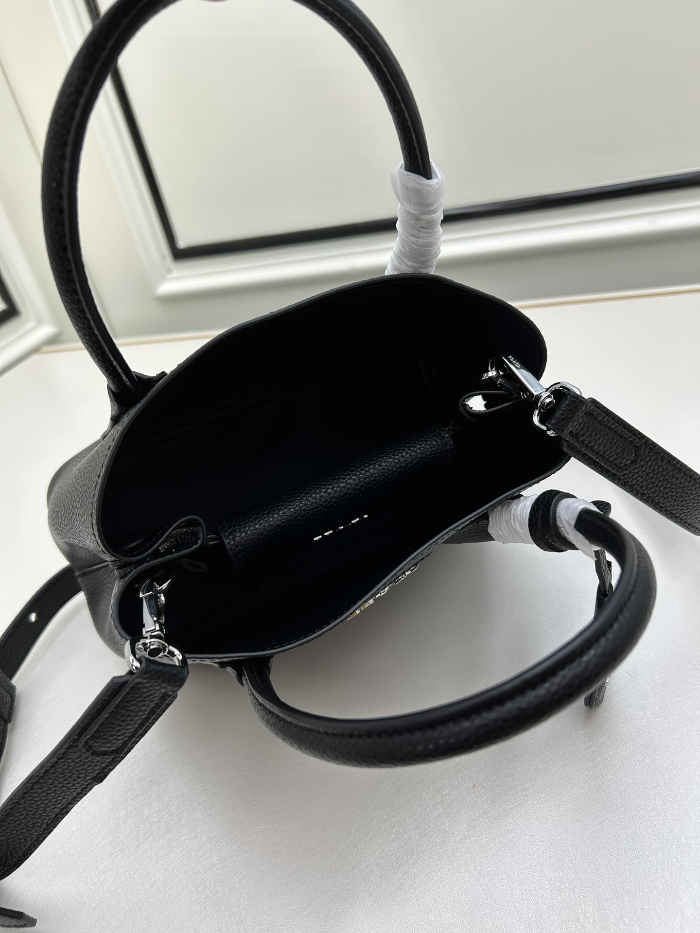 Prada Double Pebbled Leather Handbag