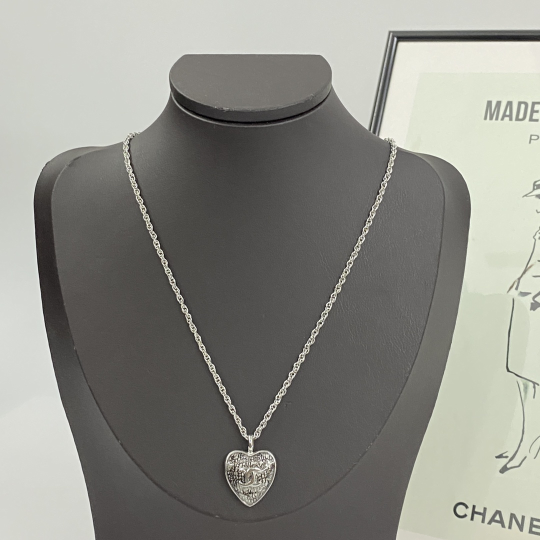 Chanel Black Gold & Black Silver Lace Heart Necklace