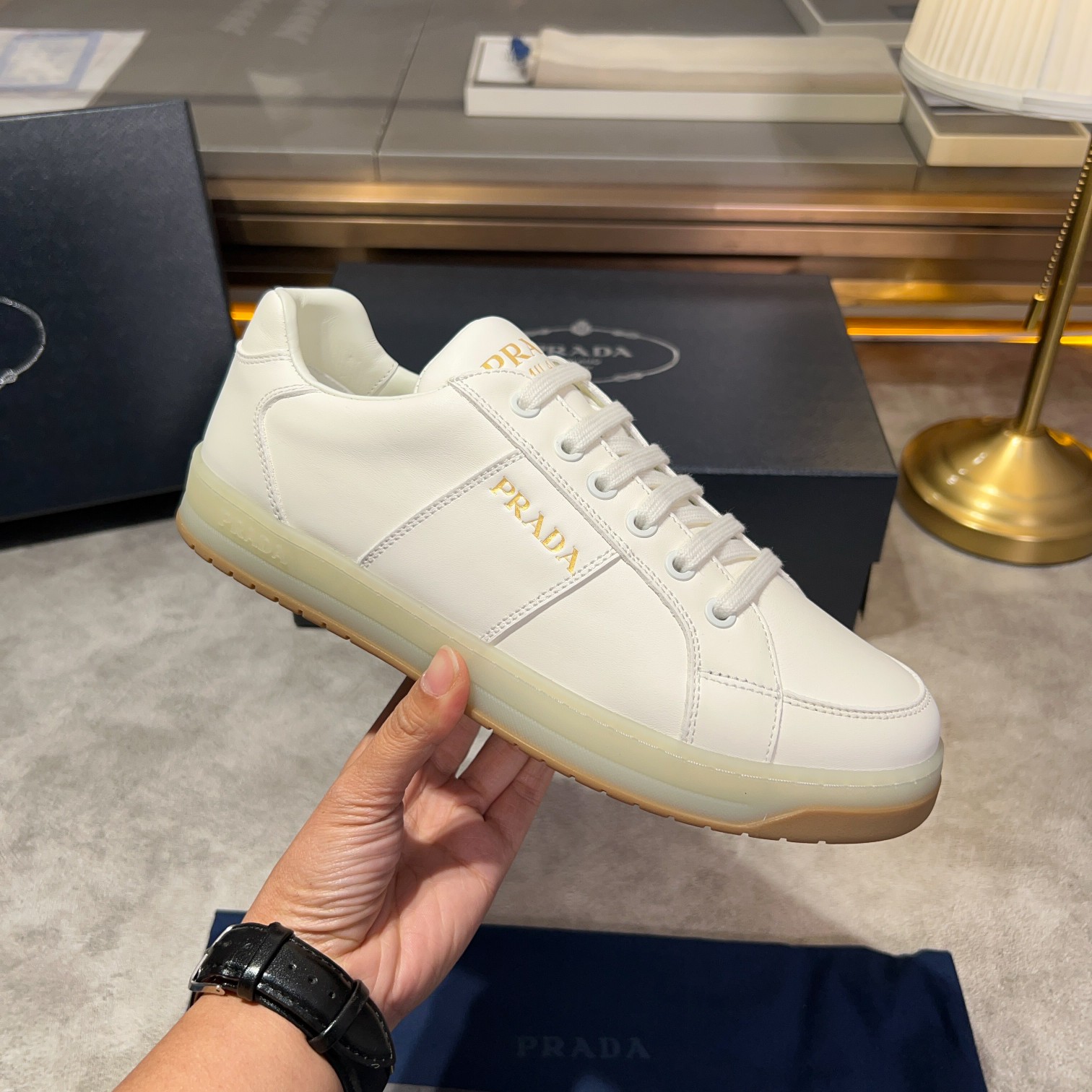 Prada White Lace-Up Sneakers