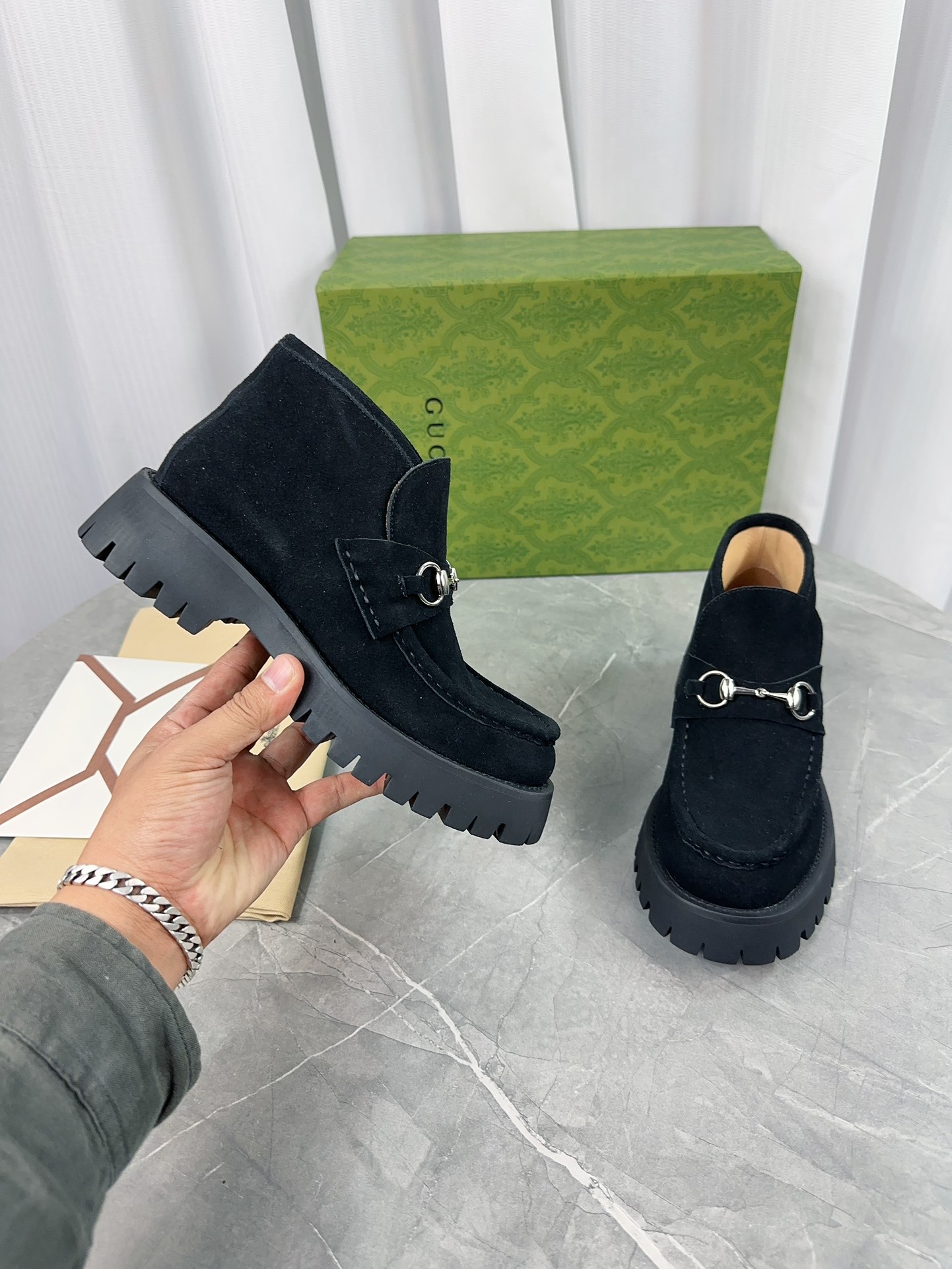 Gucci Suede Thick-Soled Loafer Shoes