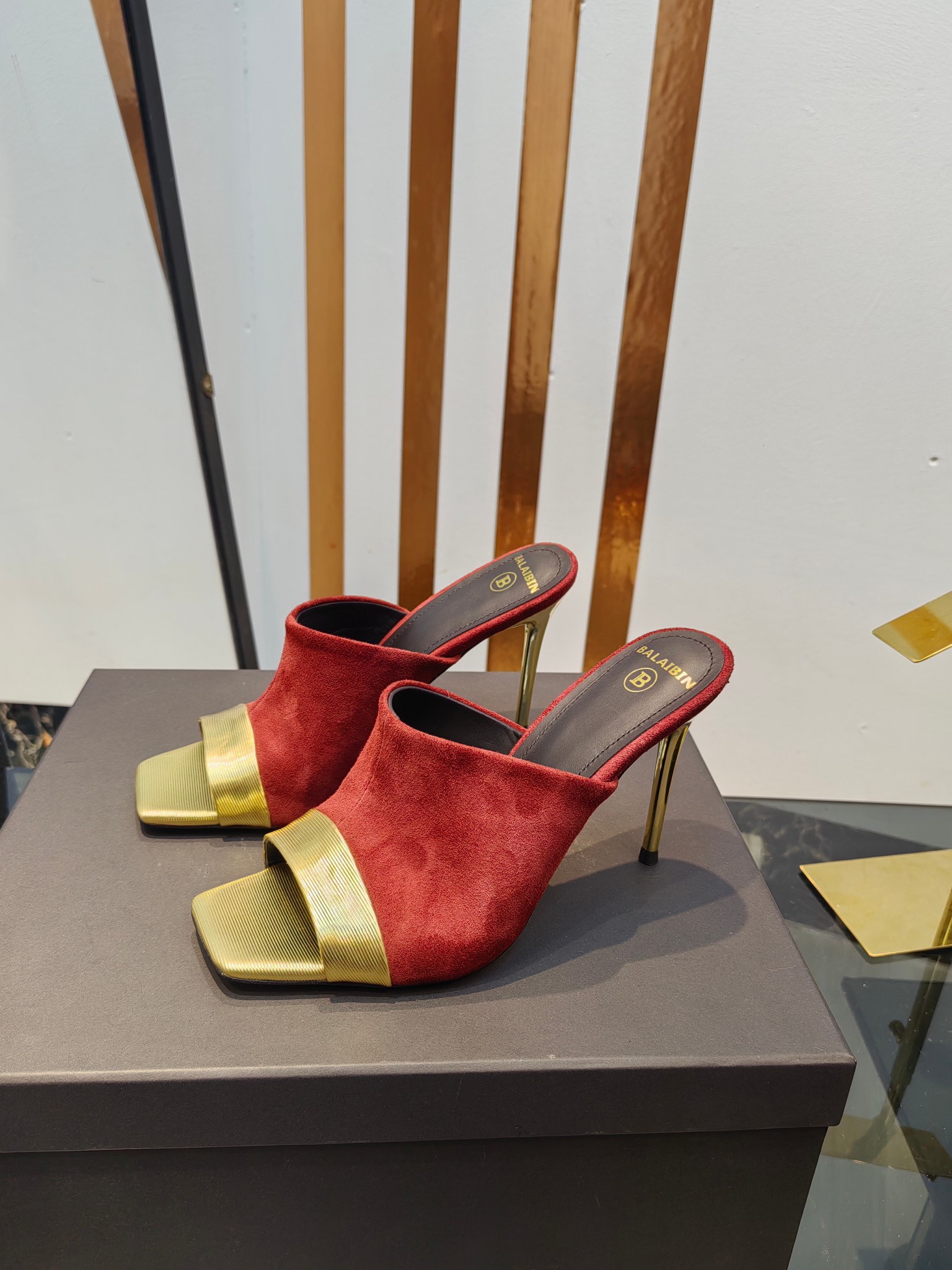 Balmain Square-Toed High-Heeled Slippers