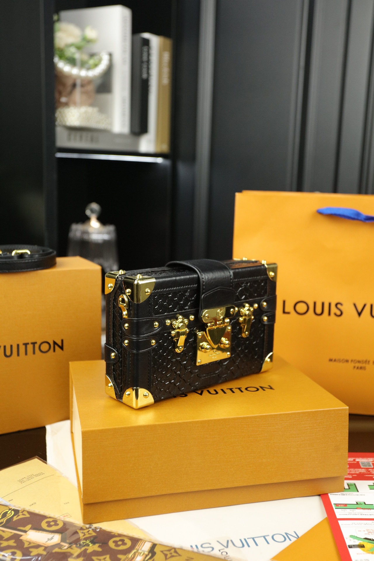 LV Petite Malle Crocodile-Textured Box Bag