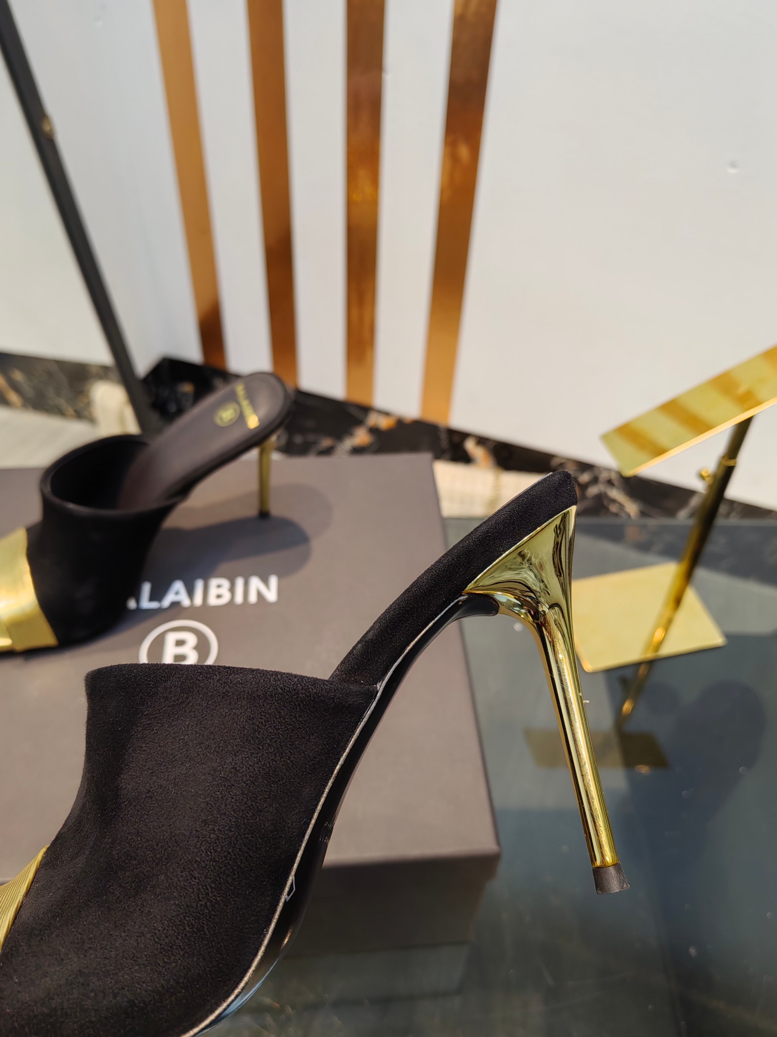 Balmain Square-Toed High-Heeled Slippers