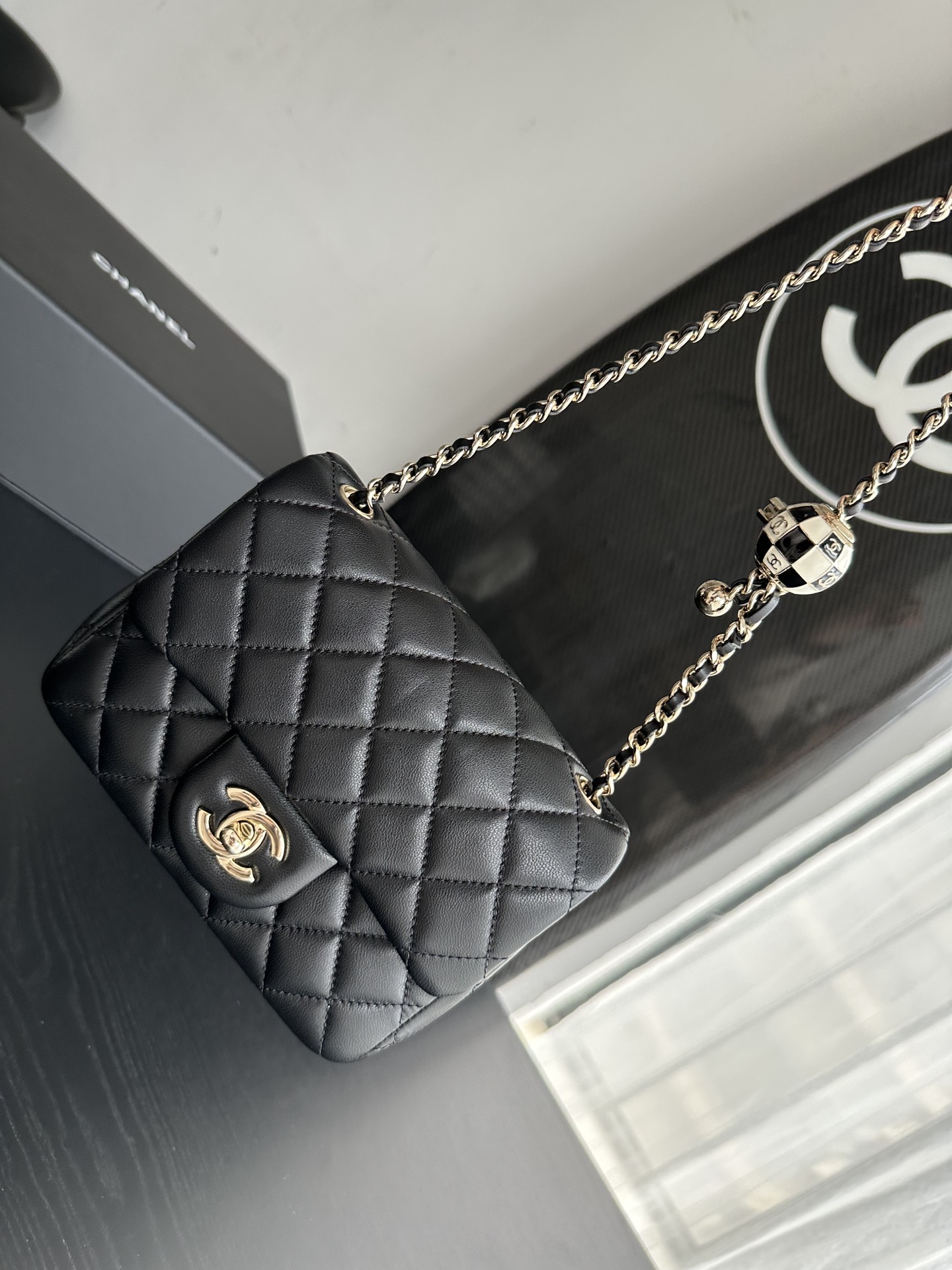Chanel Black Calfskin Chain Bag