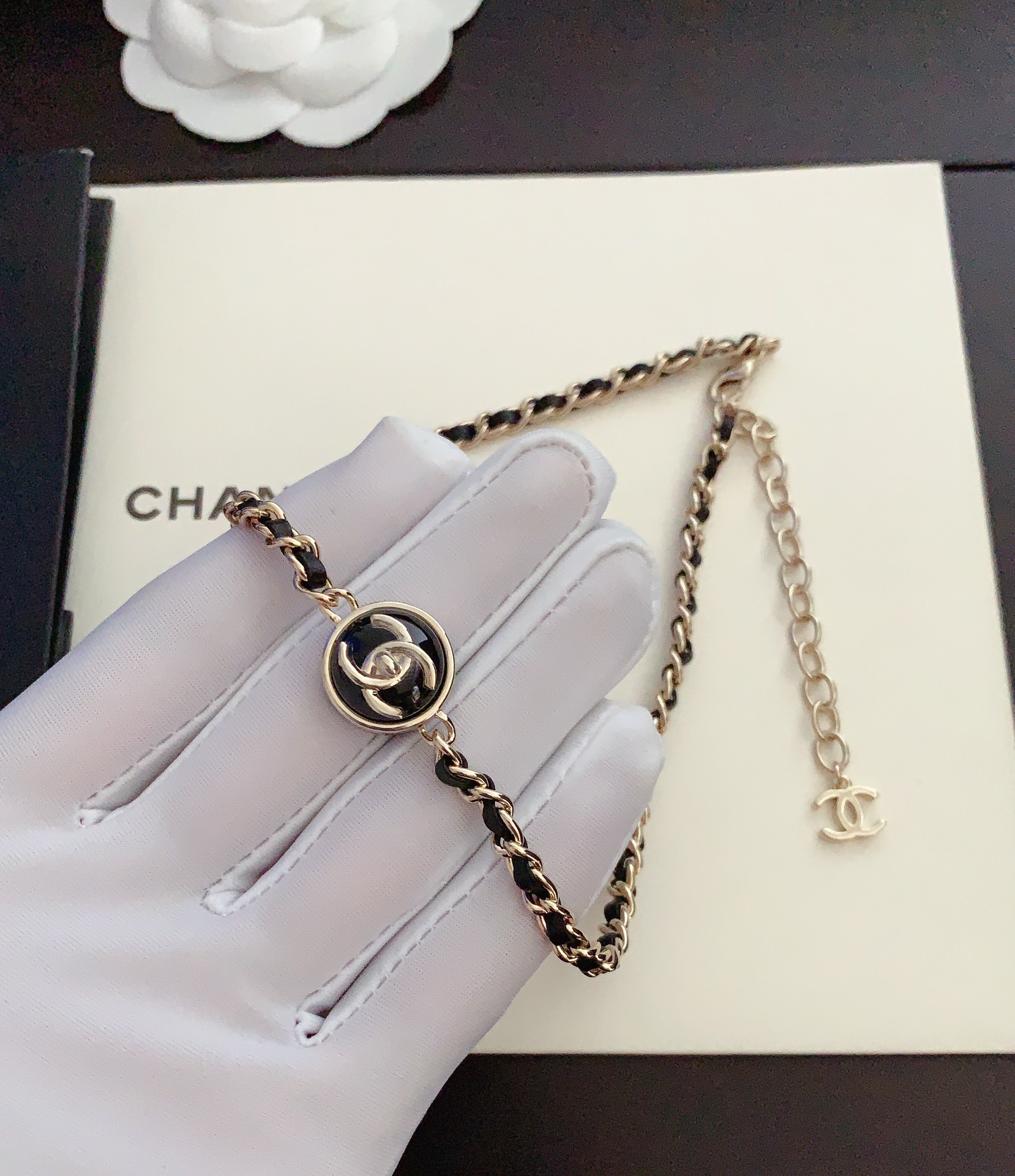 Chanel Resin Black Leather Necklace