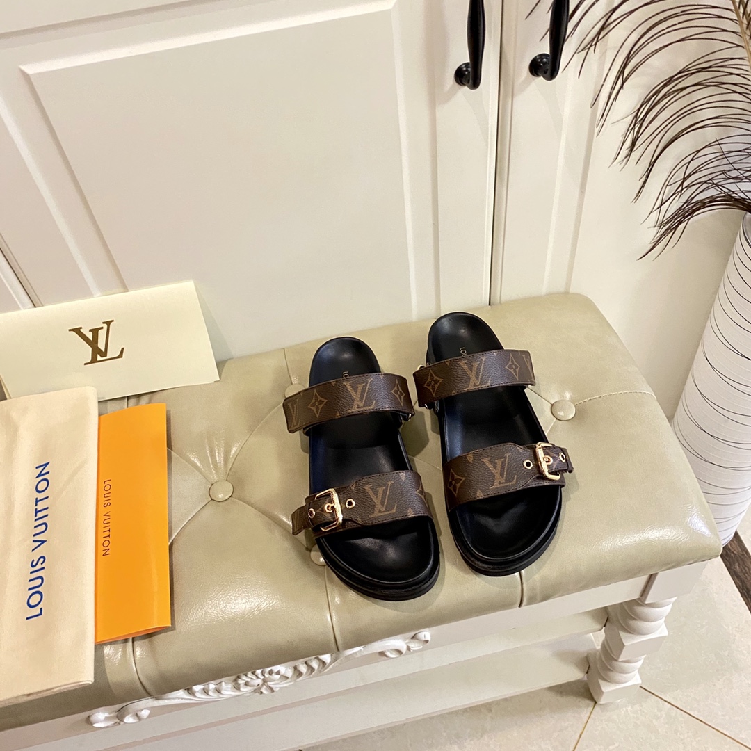 LV Fashionable Classic Versatile Leather Slippers