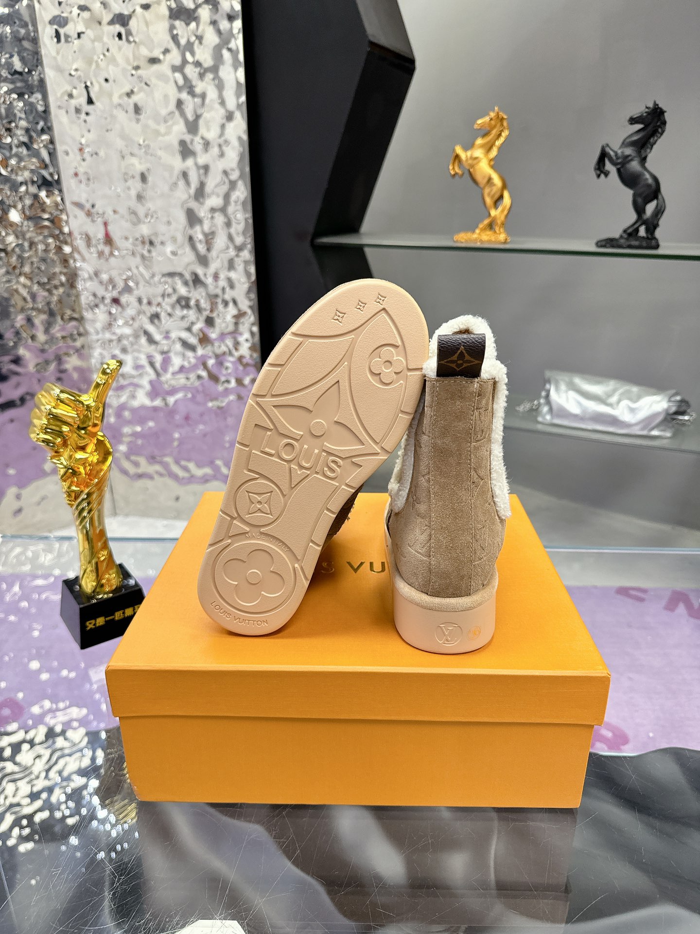 LV Winter Birkenstock-Style Fur Boots