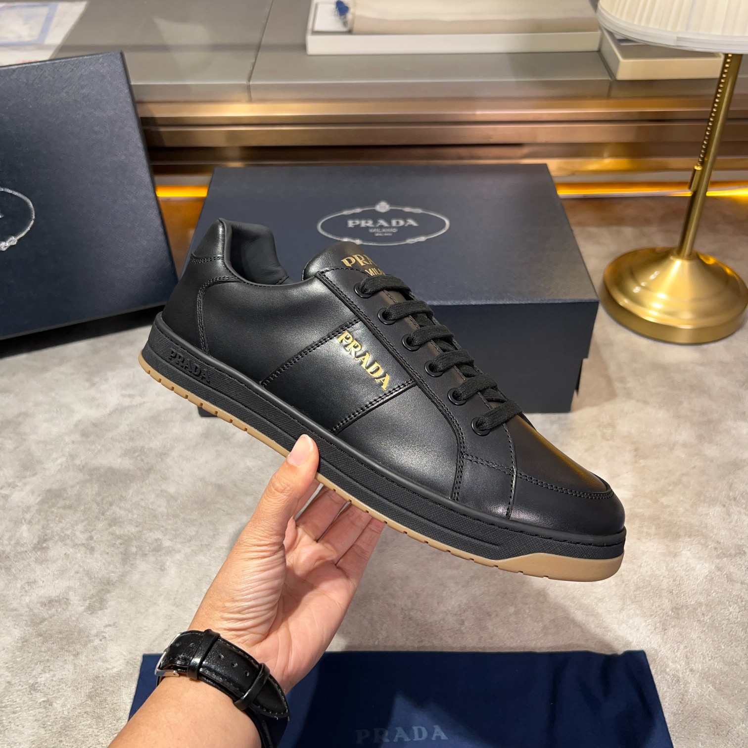 Prada Black Lace-Up Sneakers