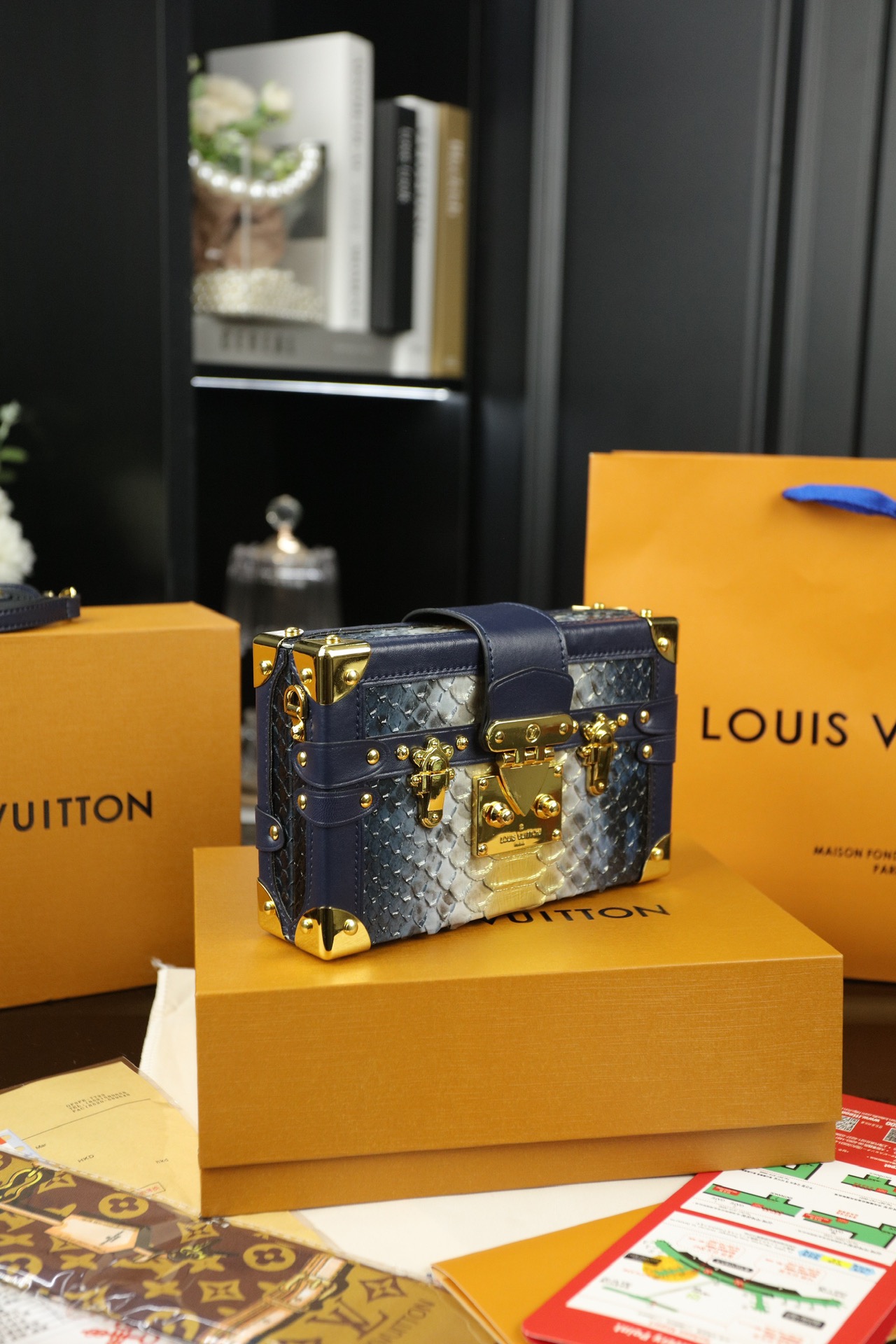 LV Petite Malle Crocodile-Textured Box Bag