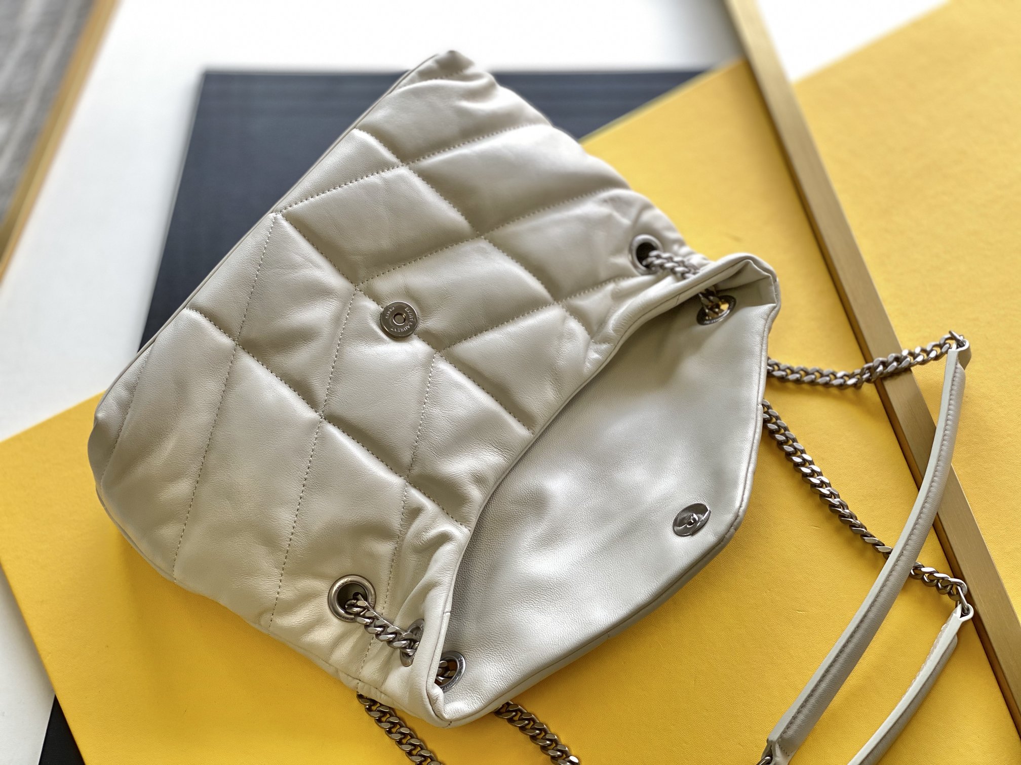 Saint Laurent Checkerboard Pattern Crossbody/Shoulder Chain Bag  in White