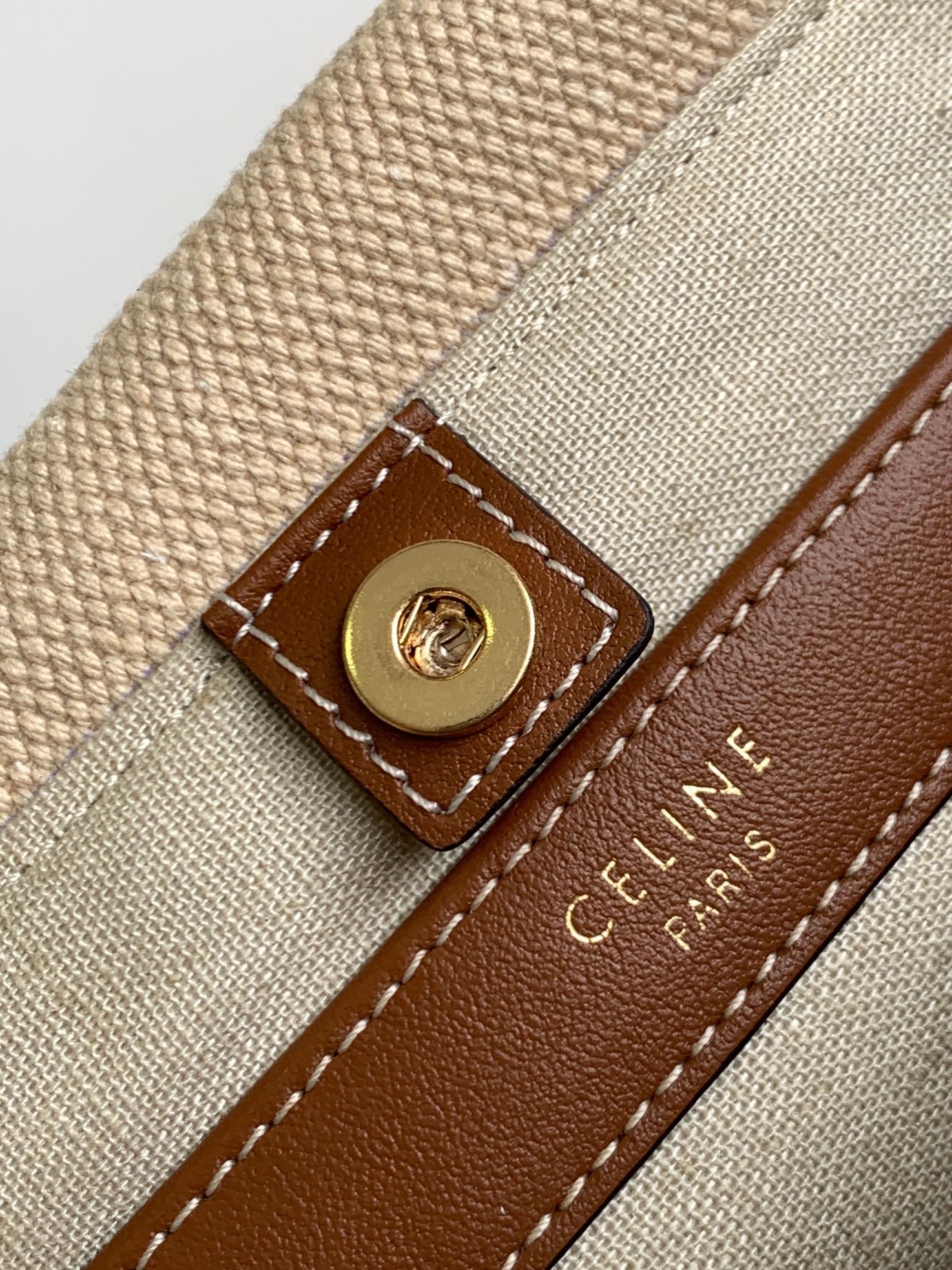 Celine Fabric-Lined Cow Leather Tote Bag