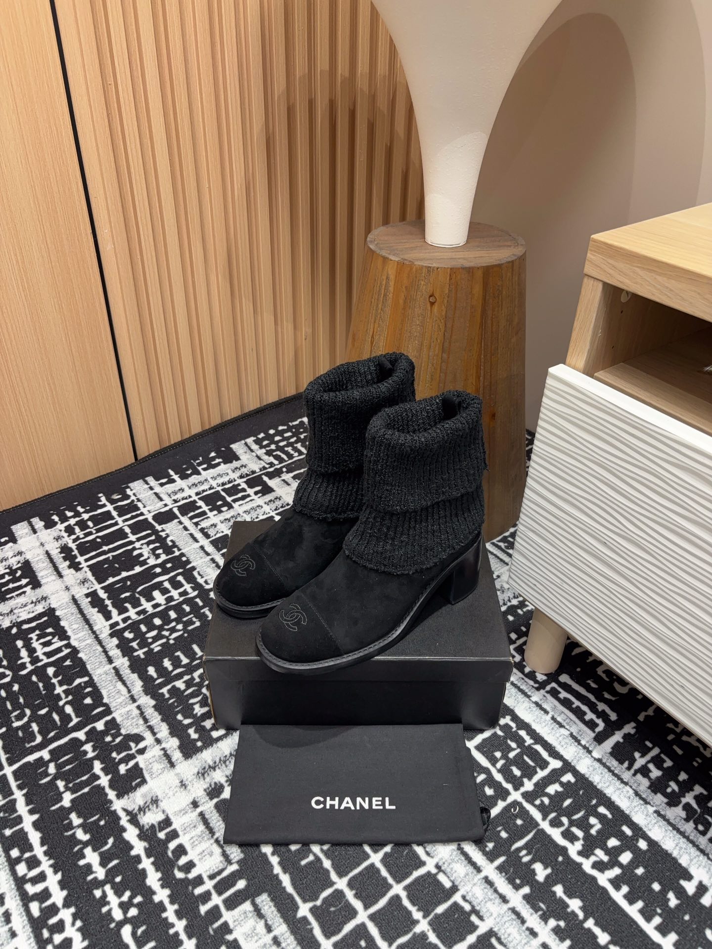 Chanel Chunky Heel Knitted Booties
