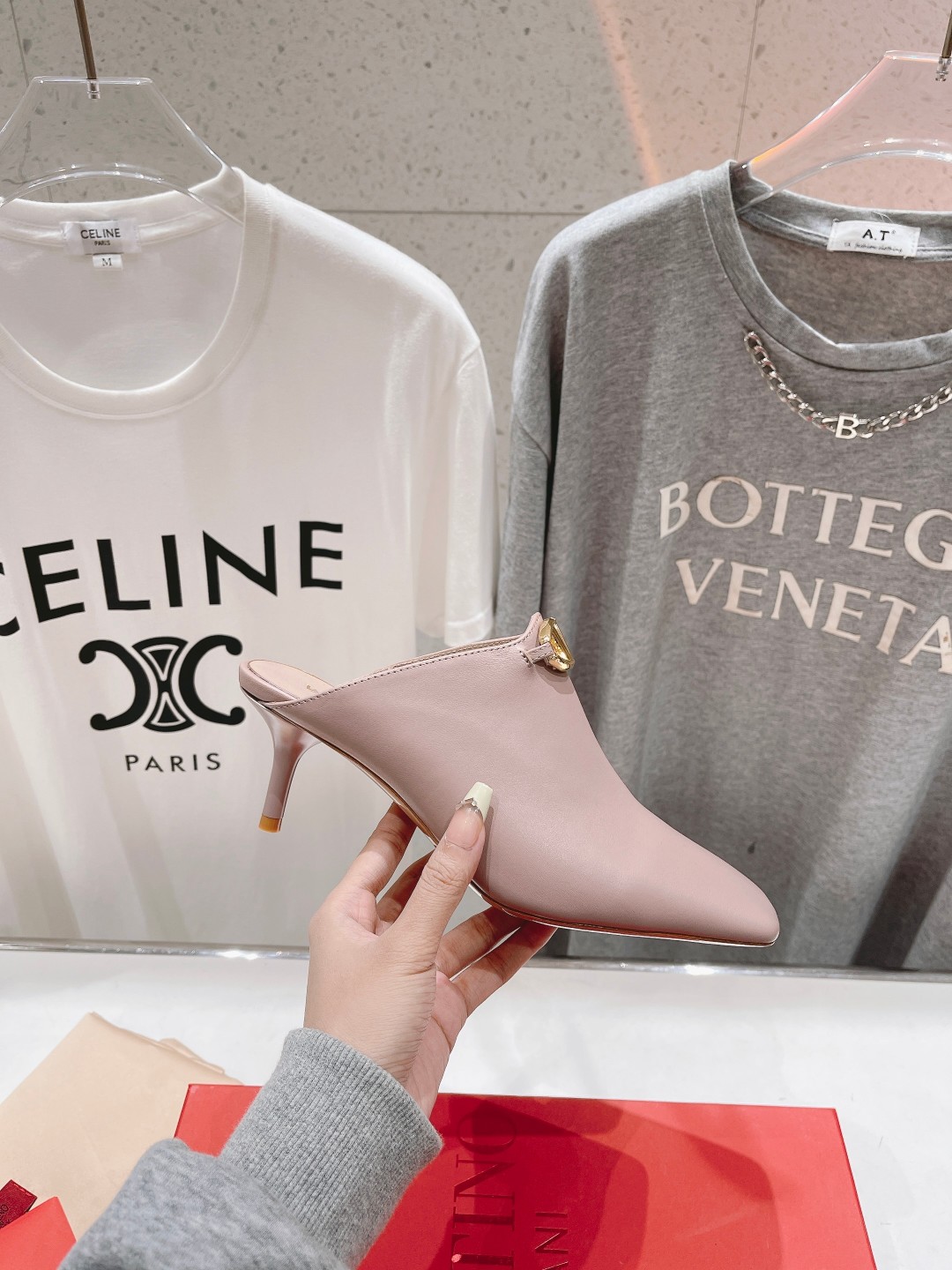 Valentino Square-Toe Leather High-Heeled Shoes