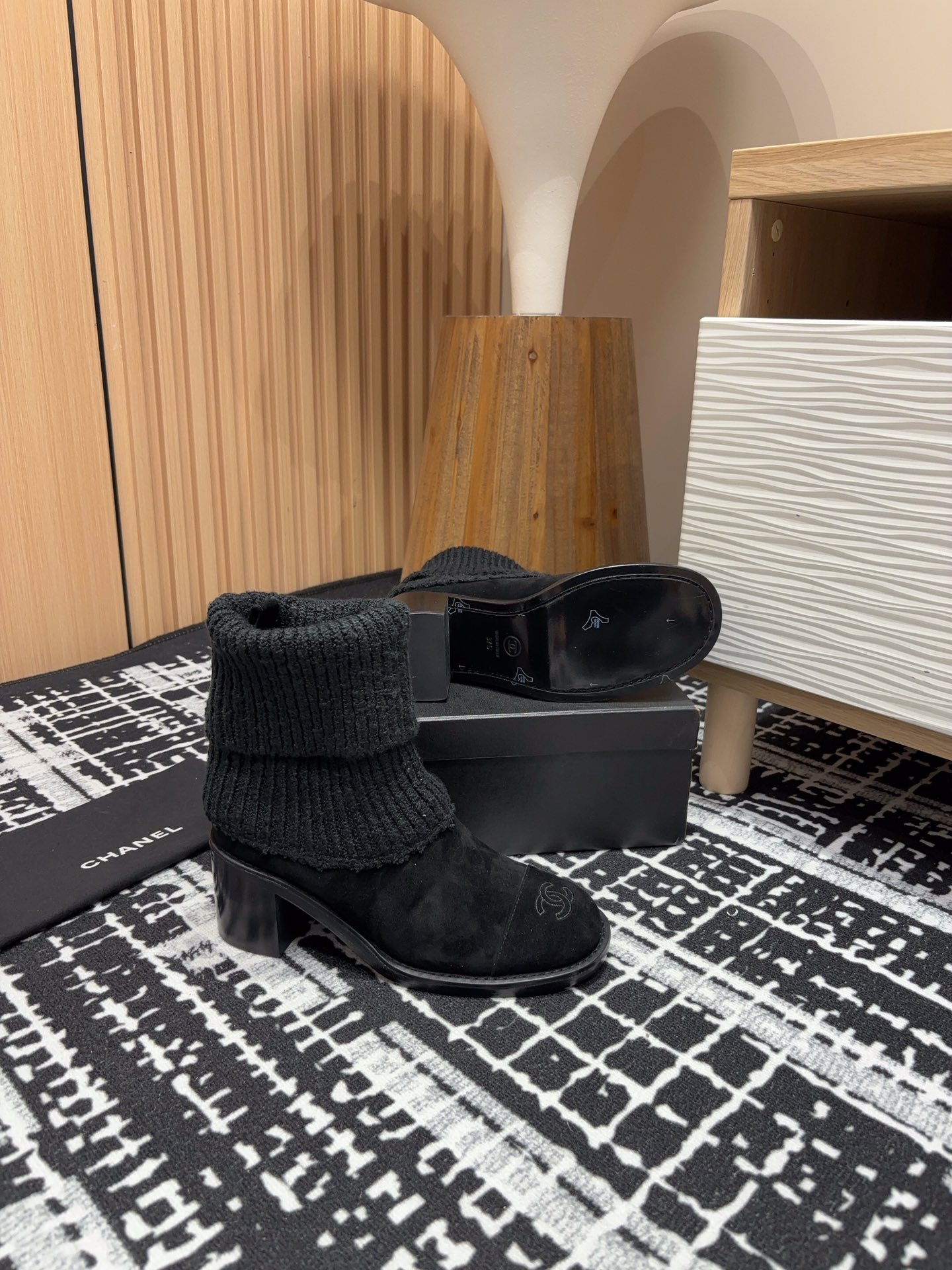 Chanel Chunky Heel Knitted Booties