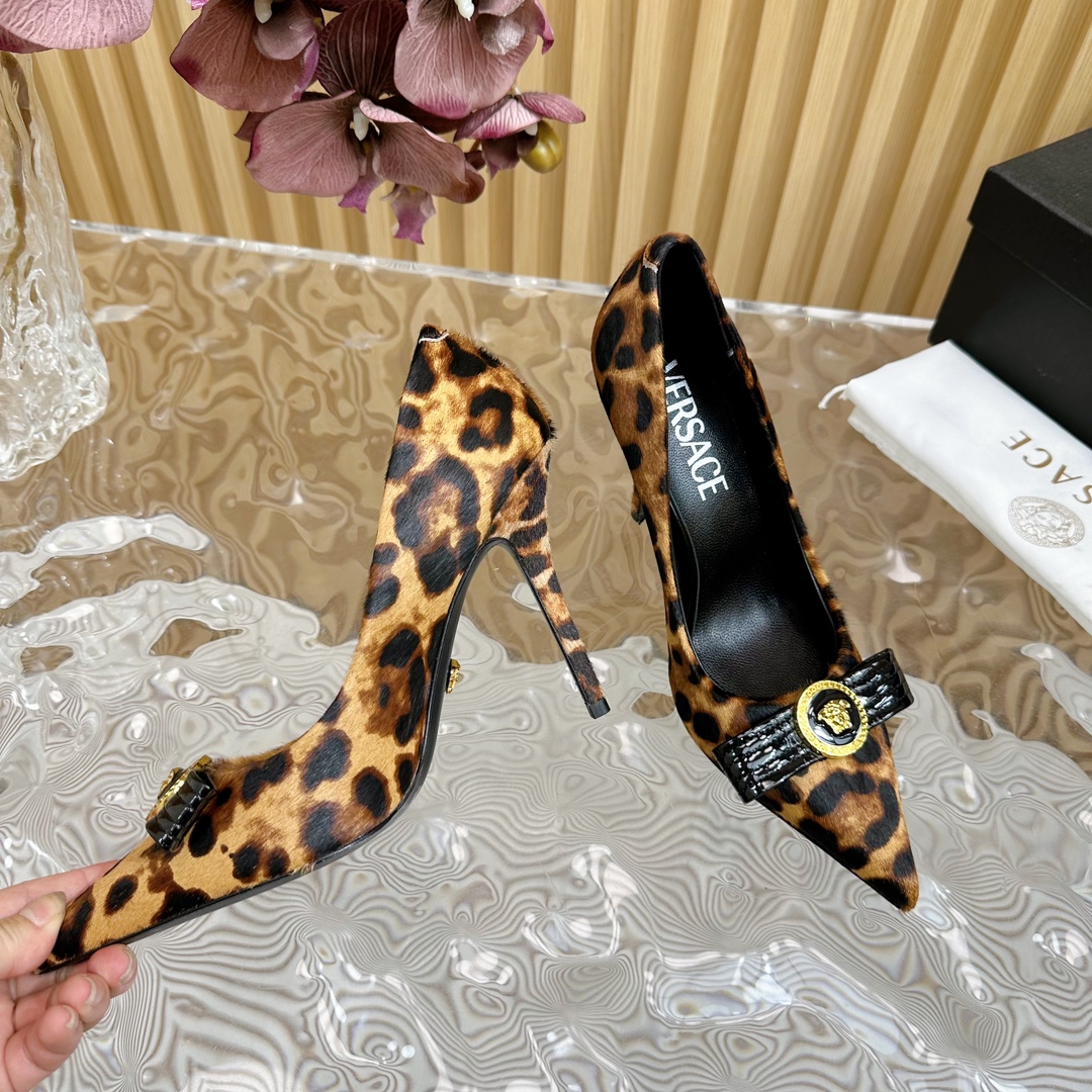 Versace Leopard Print Leather High Heels