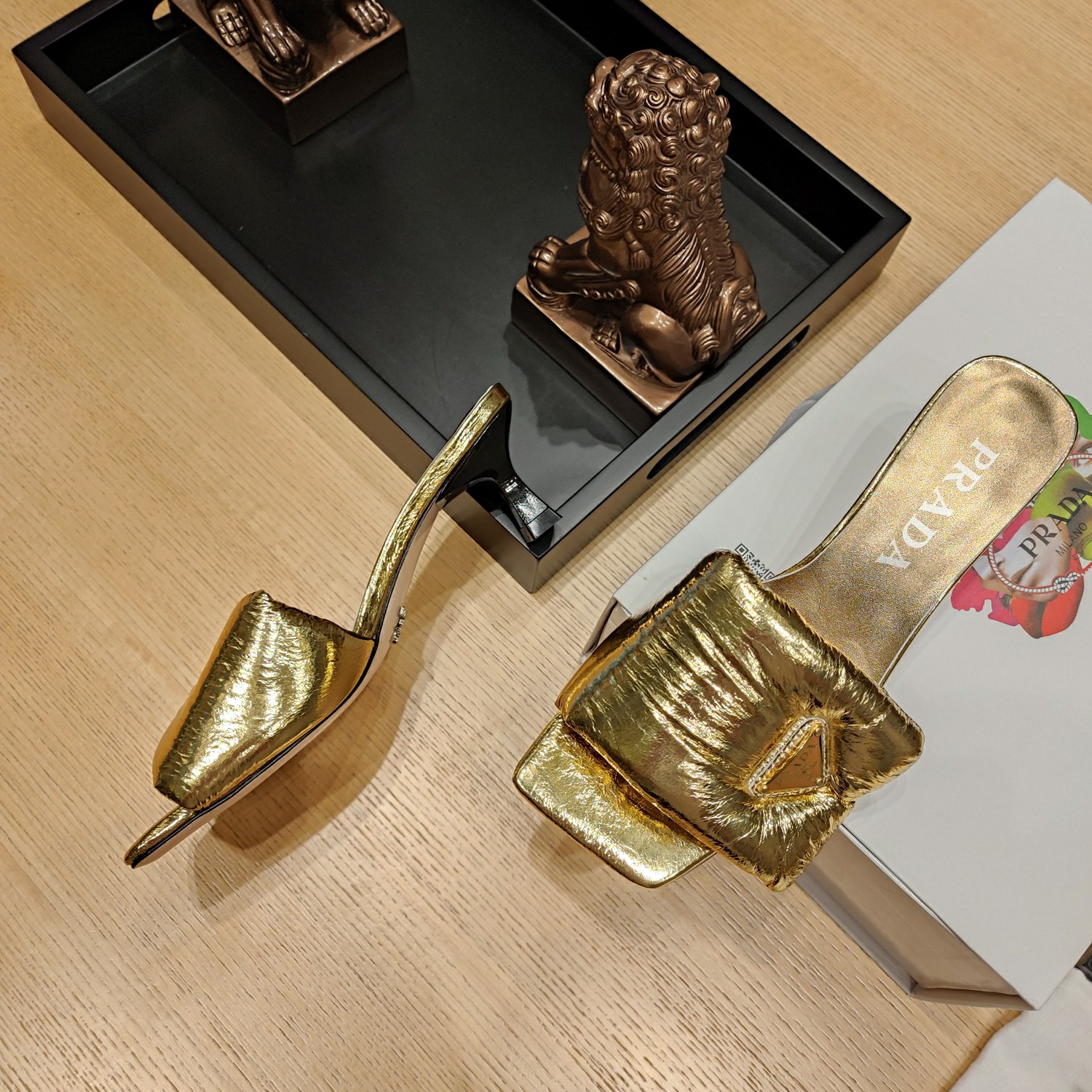 Prada Super Soft Leather Low-heeled Heeled Sandals