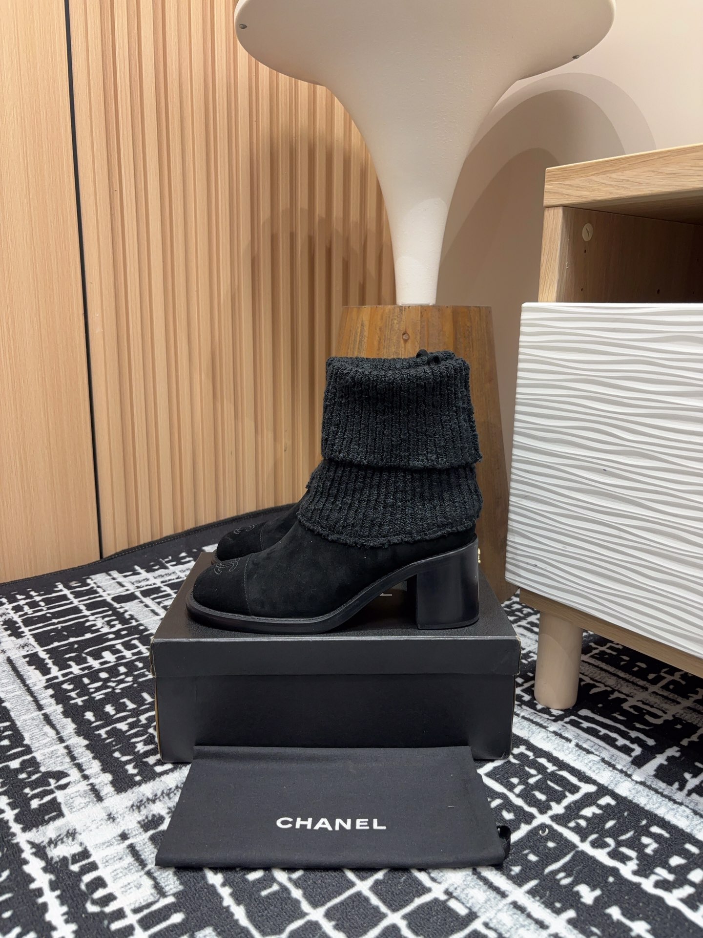 Chanel Chunky Heel Knitted Booties