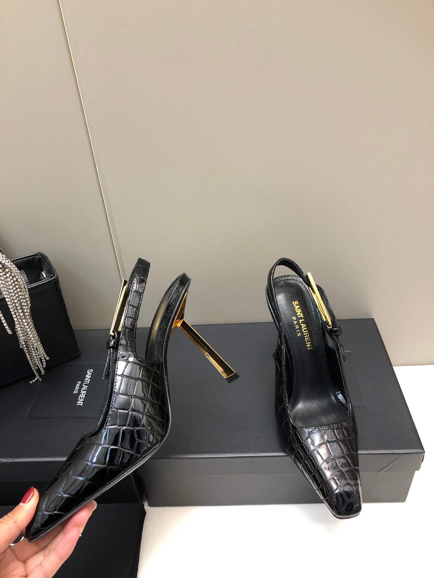 Saint Laurent Small Square-Toe High Heels