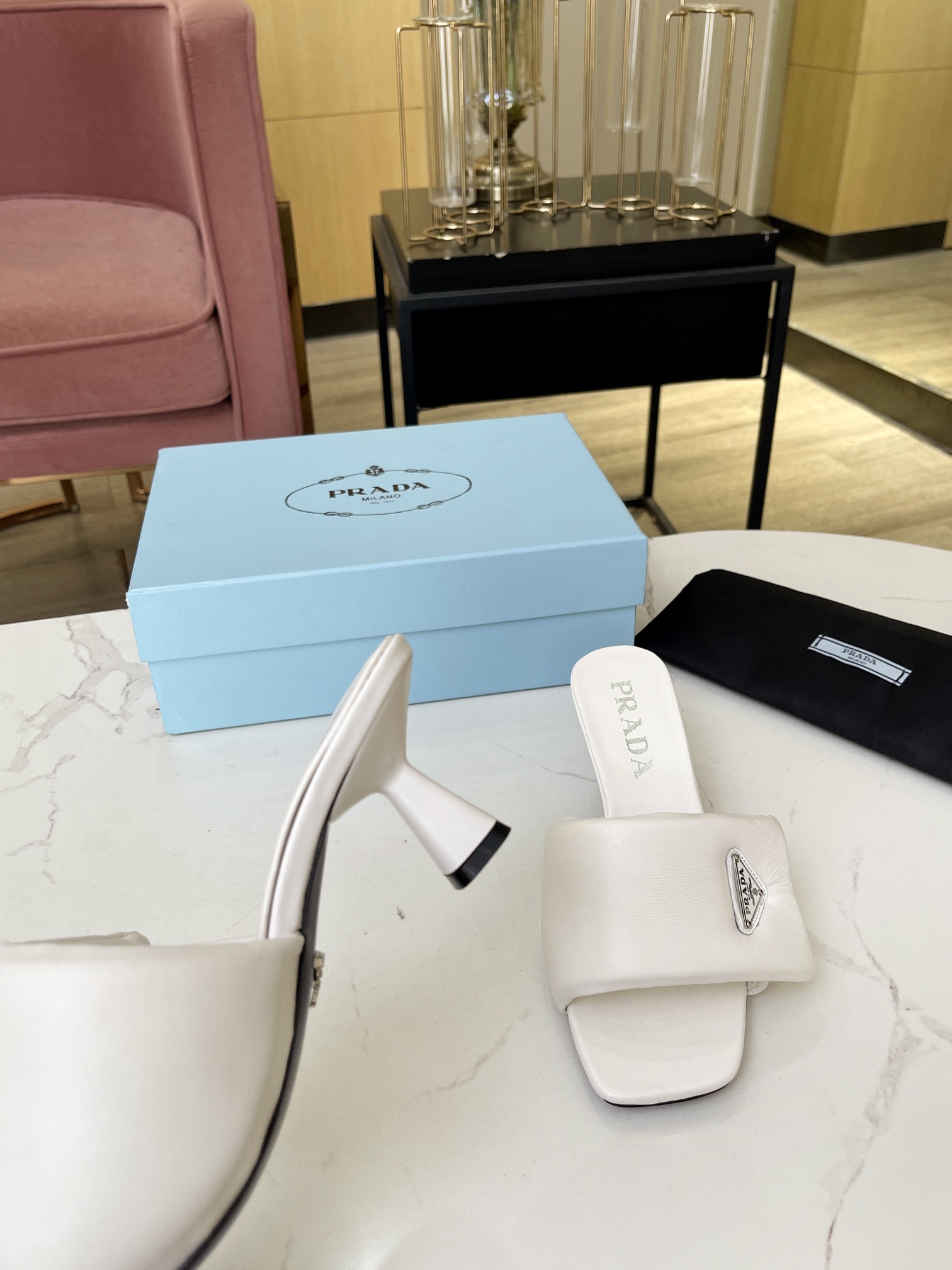 Prada Minimalist Small Heel Slippers