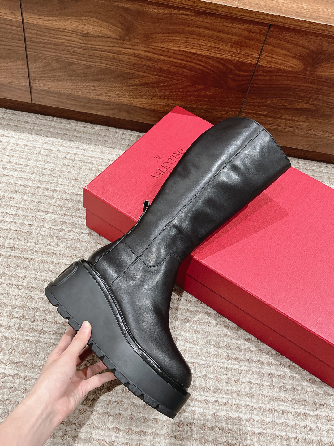 Valentino Leather Chunky Heeled Boots