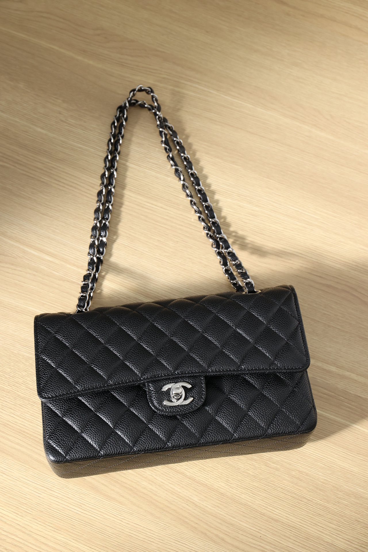 Chanel Classic Black Caviar Leather Single Shoulder Bag